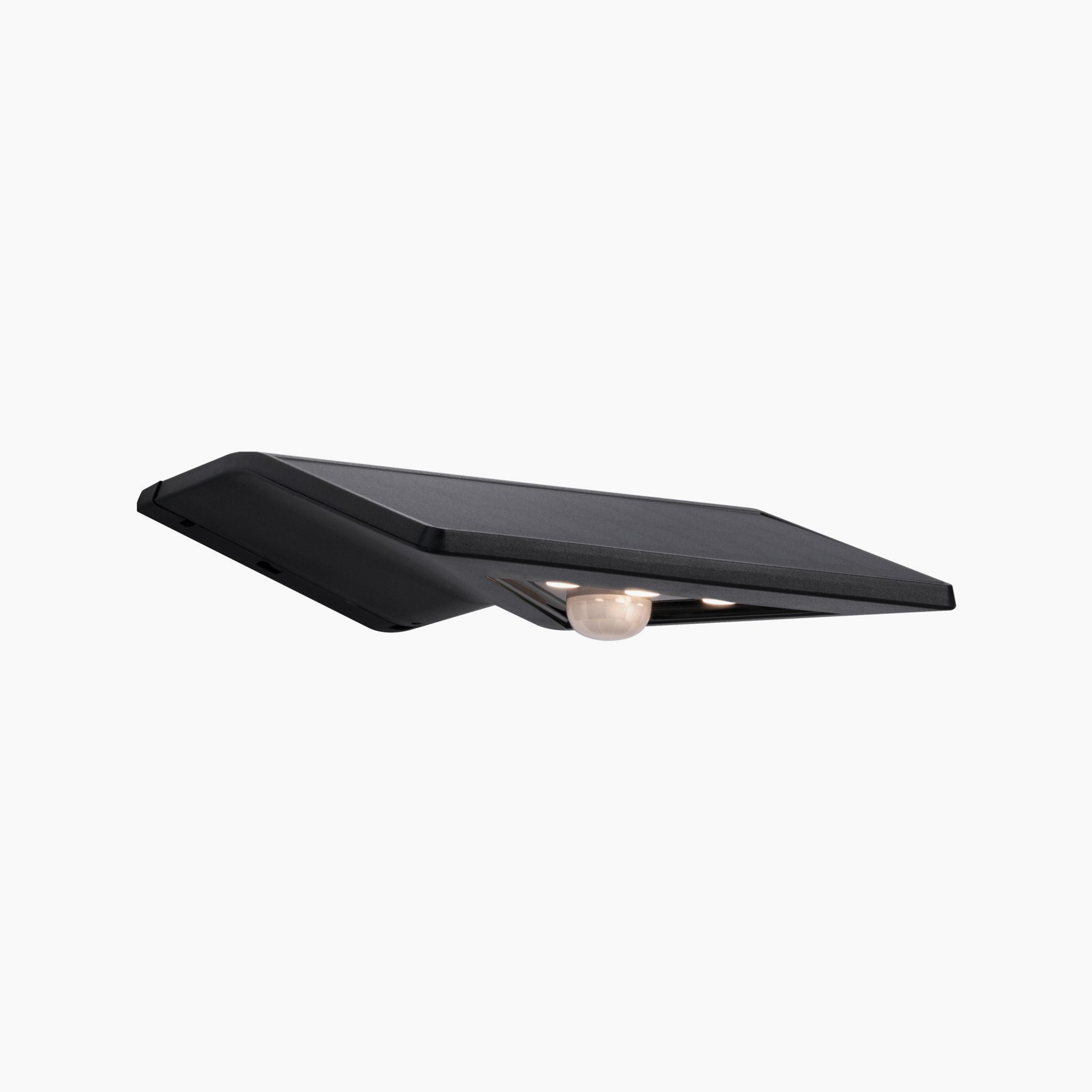 Anthracite, wall-mounted solar luminaire from Paulmann, featuring an angled design and motion detection, perfect for illuminating exterior walls with advanced solar technology.