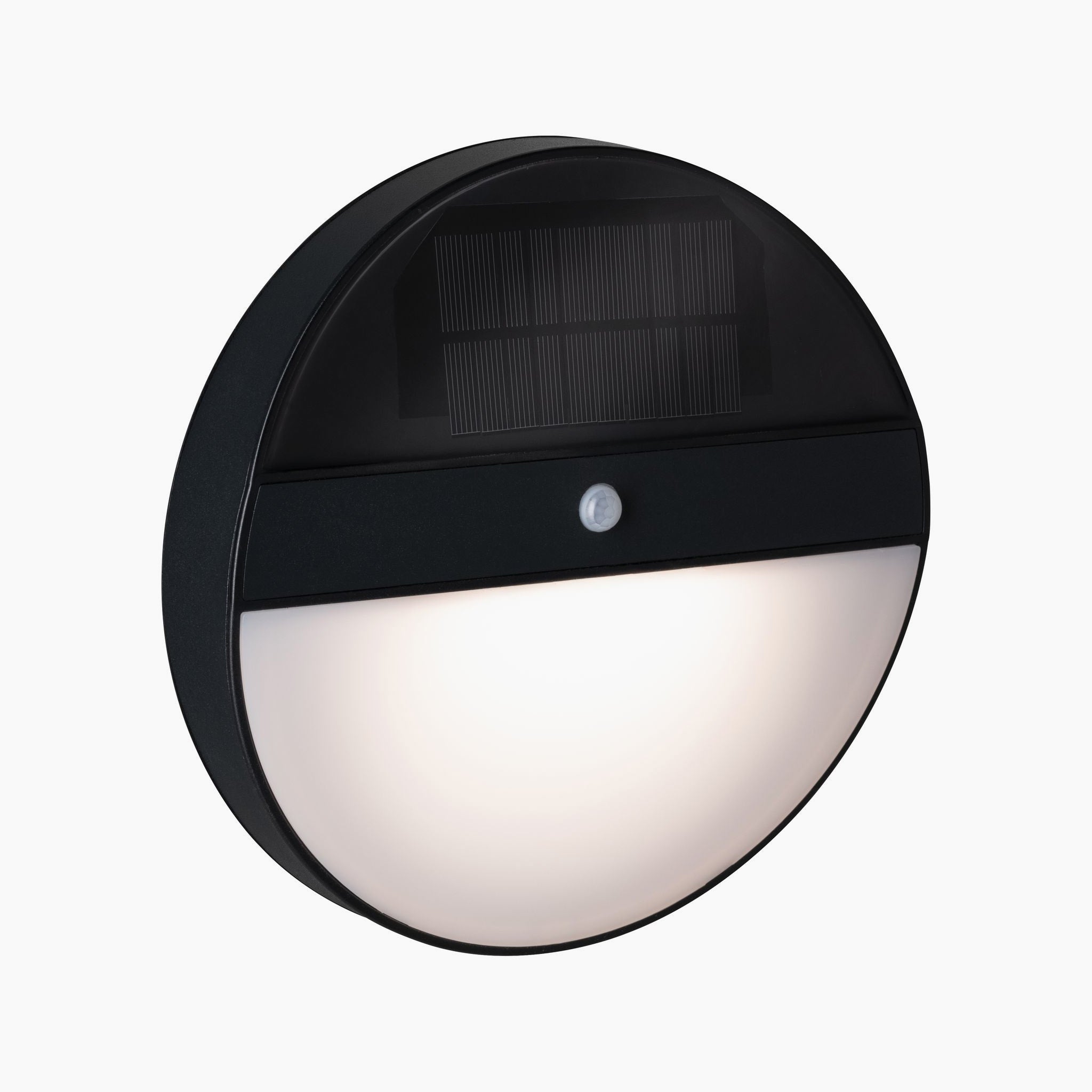 The Paulmann Outdoor Elios 1W LED Solar Wall Light with Motion Detection in Anthracite is perfect for illuminating exterior walls, featuring a round design and advanced solar technology that emits a soft white glow.
