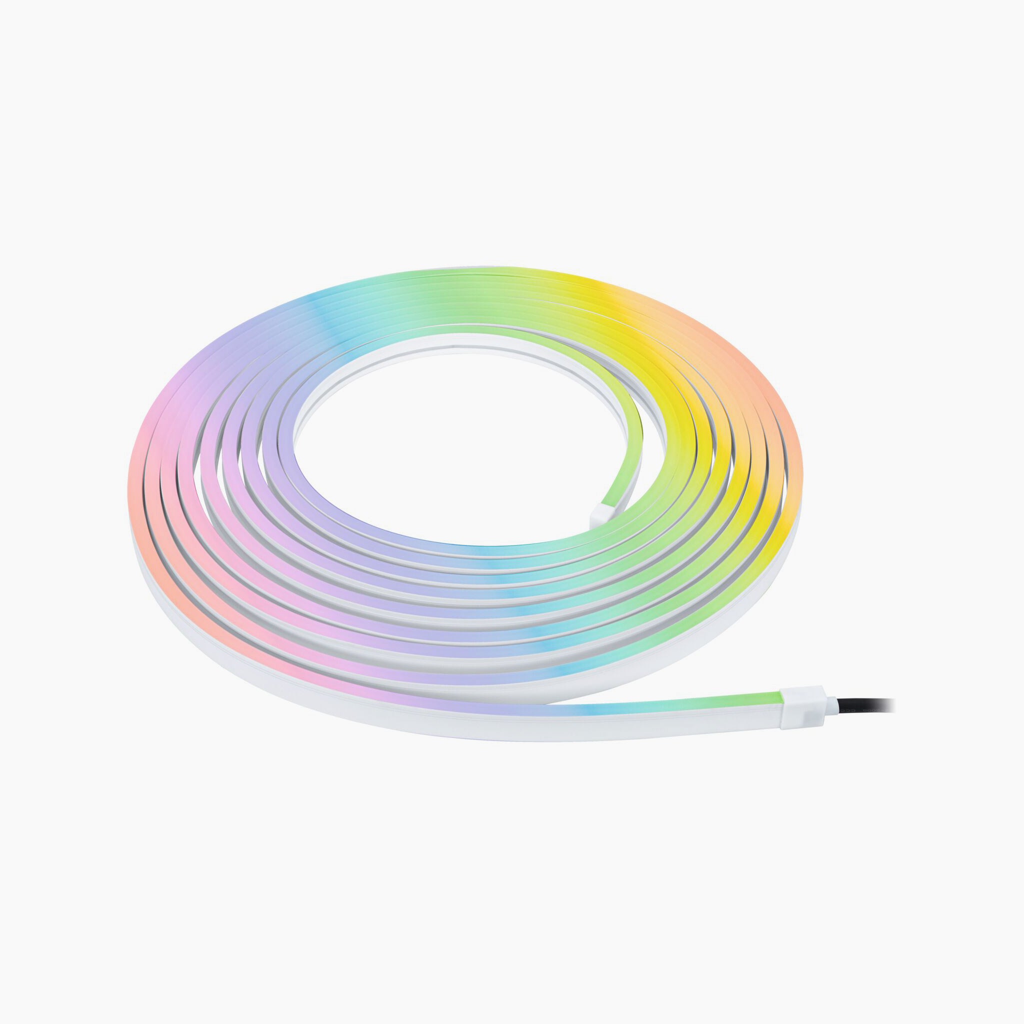 Paulmann's Plug & Shine Outdoor 48W LED 10m Smooth Strip with Smart Home Zigbee 3.0 in RGBW displays a gradient of pastel colors like pink, blue, and yellow, making it ideal for garden illumination thanks to its weather-resistant lighting feature.