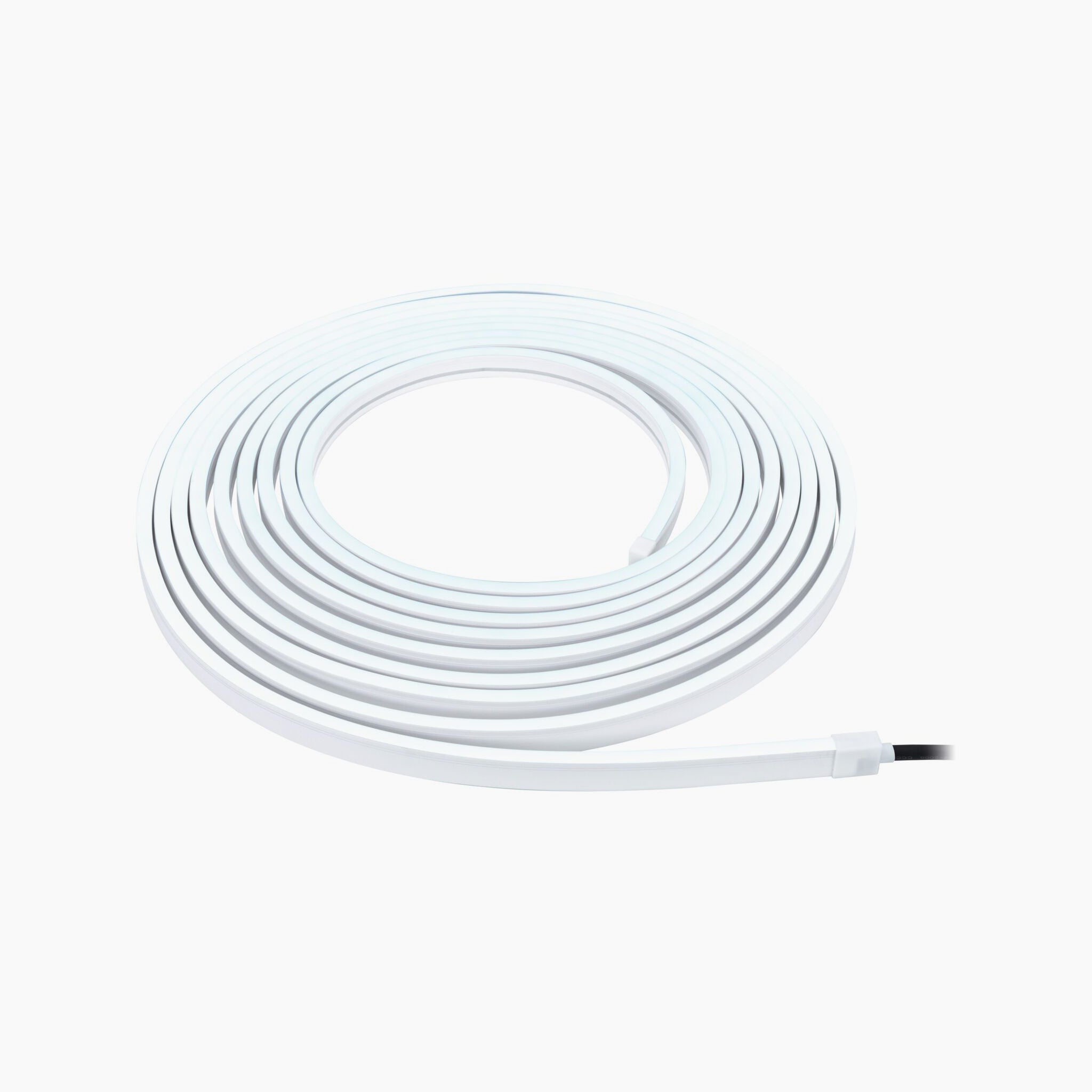 Coiled white USB cable on a white background, ready to power your Paulmann Plug & Shine Outdoor 48W LED 10m Smooth Strip with Smart Home Zigbee 3.0 in RGBW for vibrant displays.