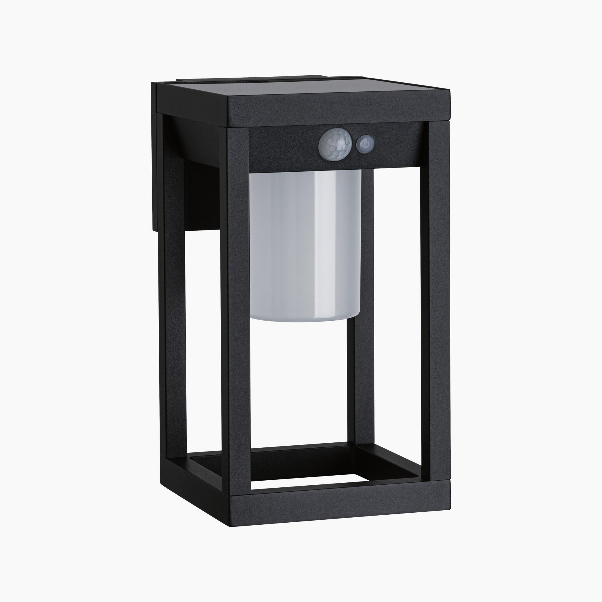 The Paulmann Outdoor Marisol 5.5W LED Solar Lantern in Black boasts a sleek rectangular design with integrated motion detection for enhanced security, providing efficient illumination by utilizing solar energy.
