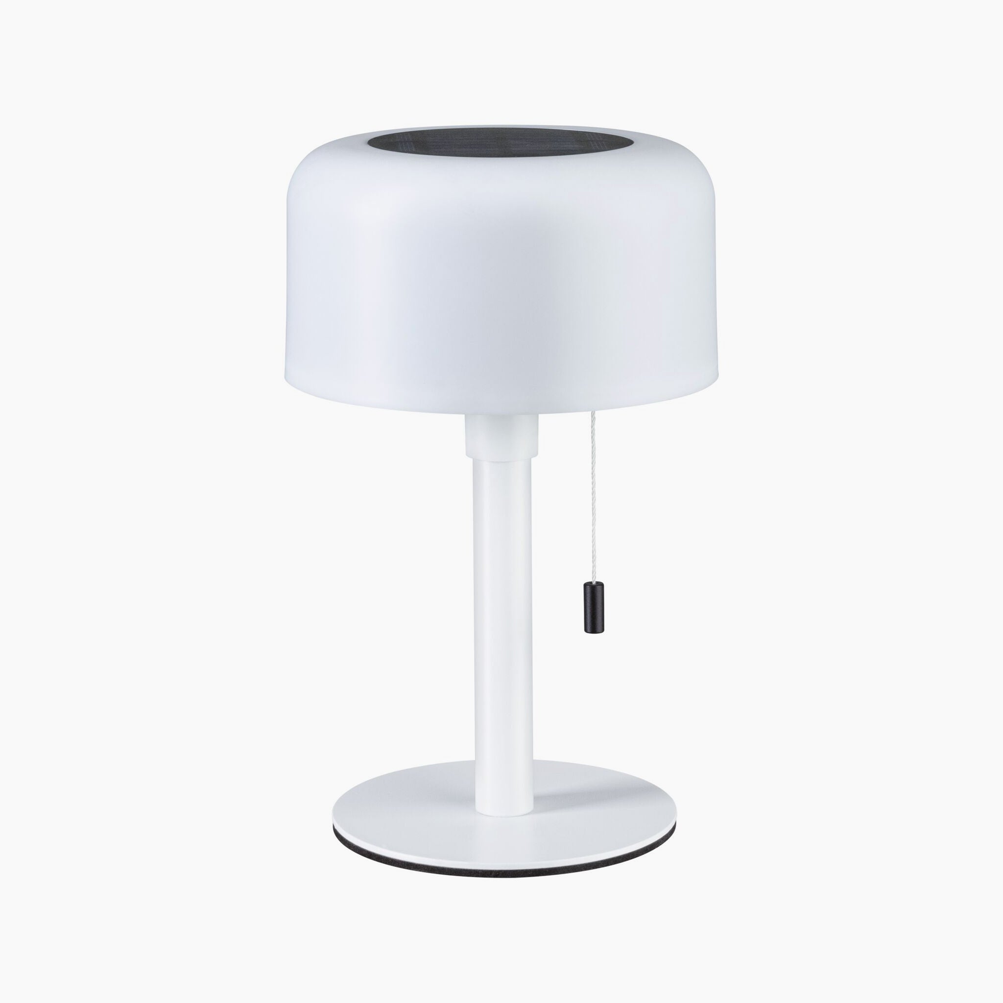 An elegant white table lamp by Paulmann, the Bartja 1.6W LED Solar Table Lamp features a circular shade, a convenient pull cord, and IP44 protection for safe use outdoors. Plus, it offers a 3-step dimming option for adjustable brightness.