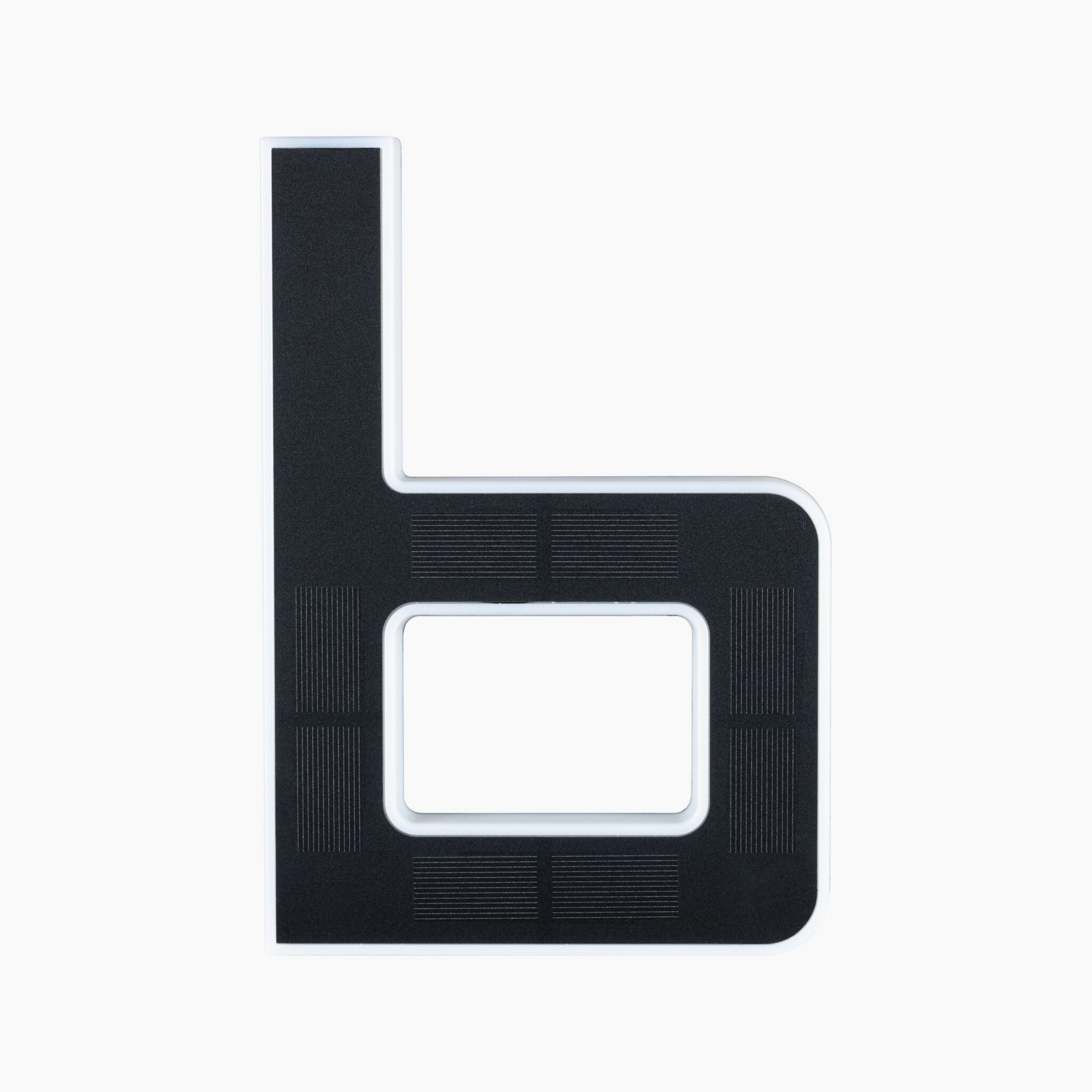 A black Paulmann Outdoor Solar House Letter "B" LED, featuring a textured surface on a plain background and powered by a 0.2W replaceable battery, reminiscent of a sleek decorative number.