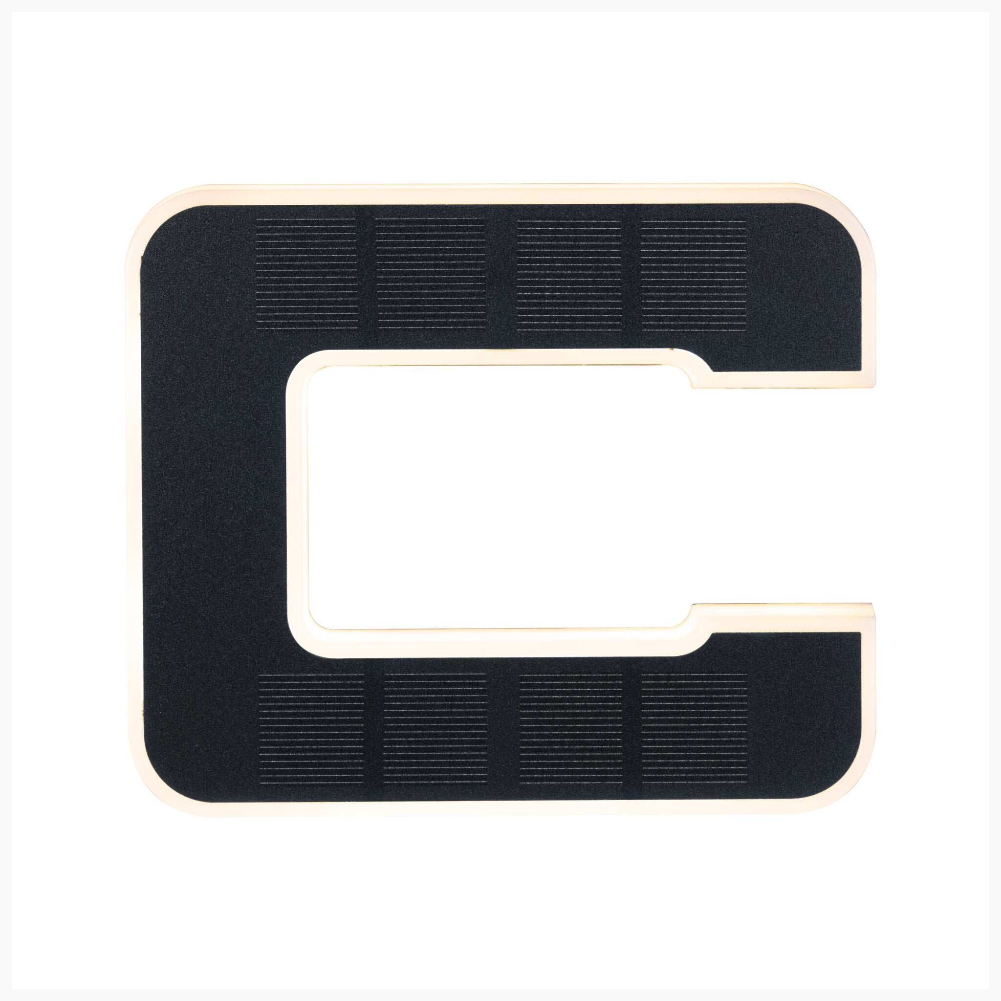 A Paulmann black outdoor solar house letter "C" LED 0.2W with textured horizontal lines on a white background, featuring a replaceable battery design.