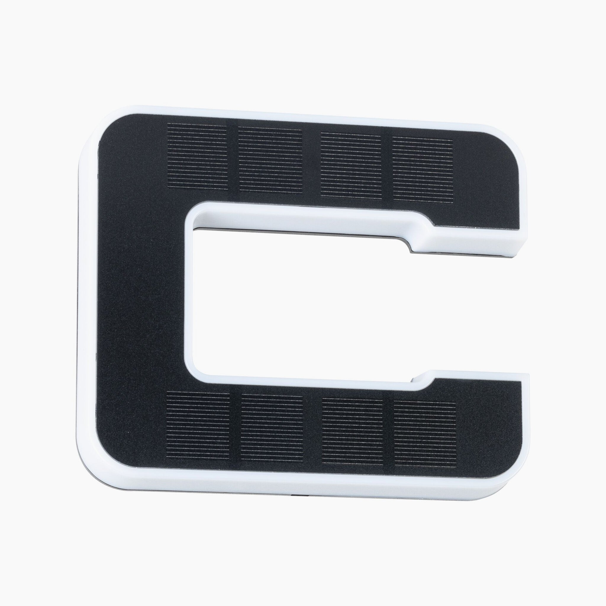 A black and white magnetic carabiner clip, designed to complement your Paulmann - Outdoor Solar House Letter C LED 0.2W with Replaceable Battery in Black.