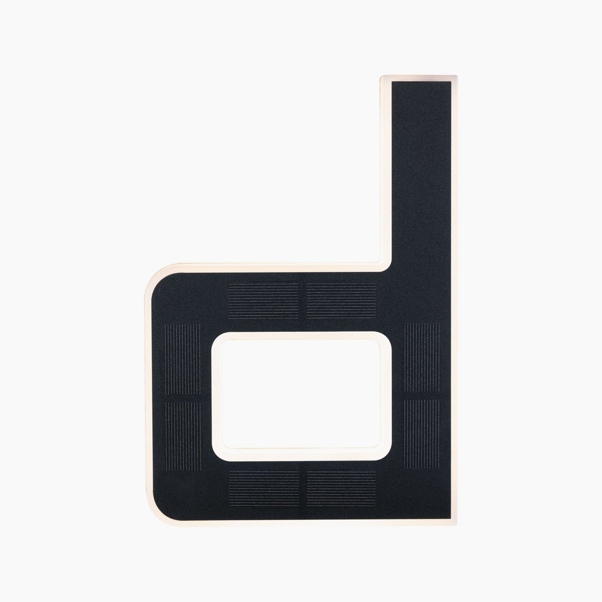 A black graphic featuring the lowercase letter "d" with a square cutout in the center, inspired by the Paulmann - Outdoor Solar House Letter D LED 0.2W design with a replaceable battery in black.