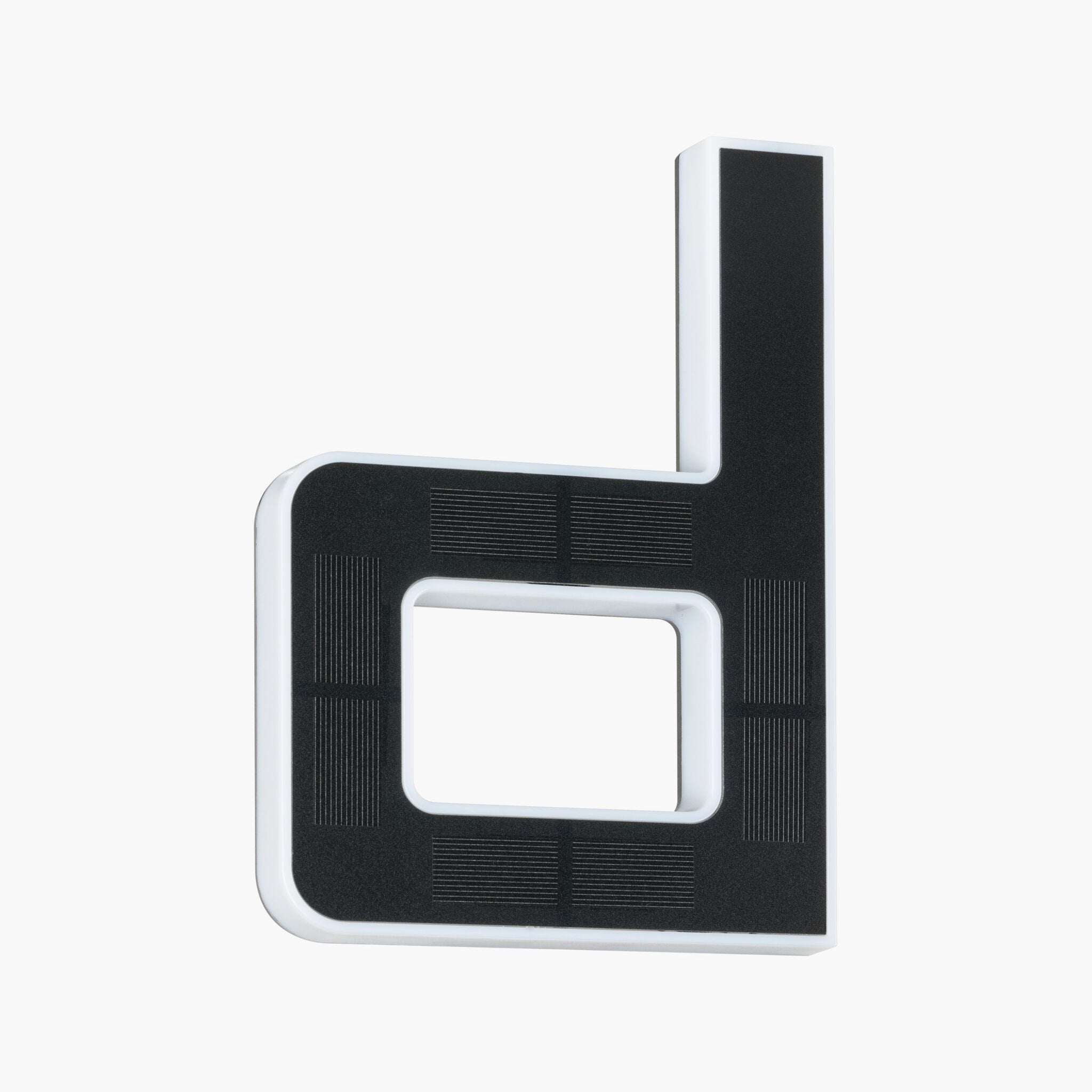 Black and white lowercase letter "b" shaped wall hook on a white background, subtly reminiscent of the Paulmann Outdoor Solar House Letter D LED 0.2W with Replaceable Battery in Black.