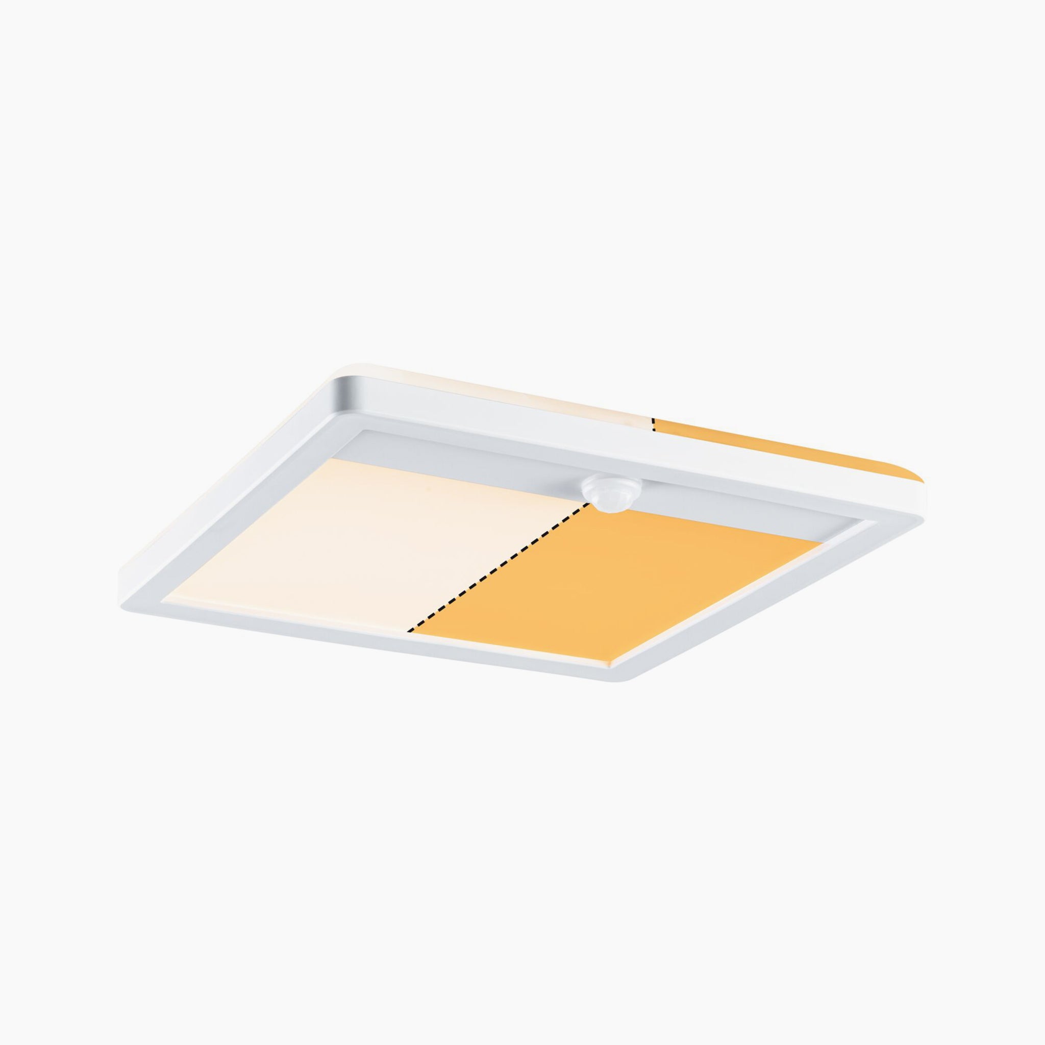 The Paulmann Outdoor Lamina Insect Friendly 16W LED backlit square tunable wall light in white features a dual-tone design and discreet motion detection for added convenience.