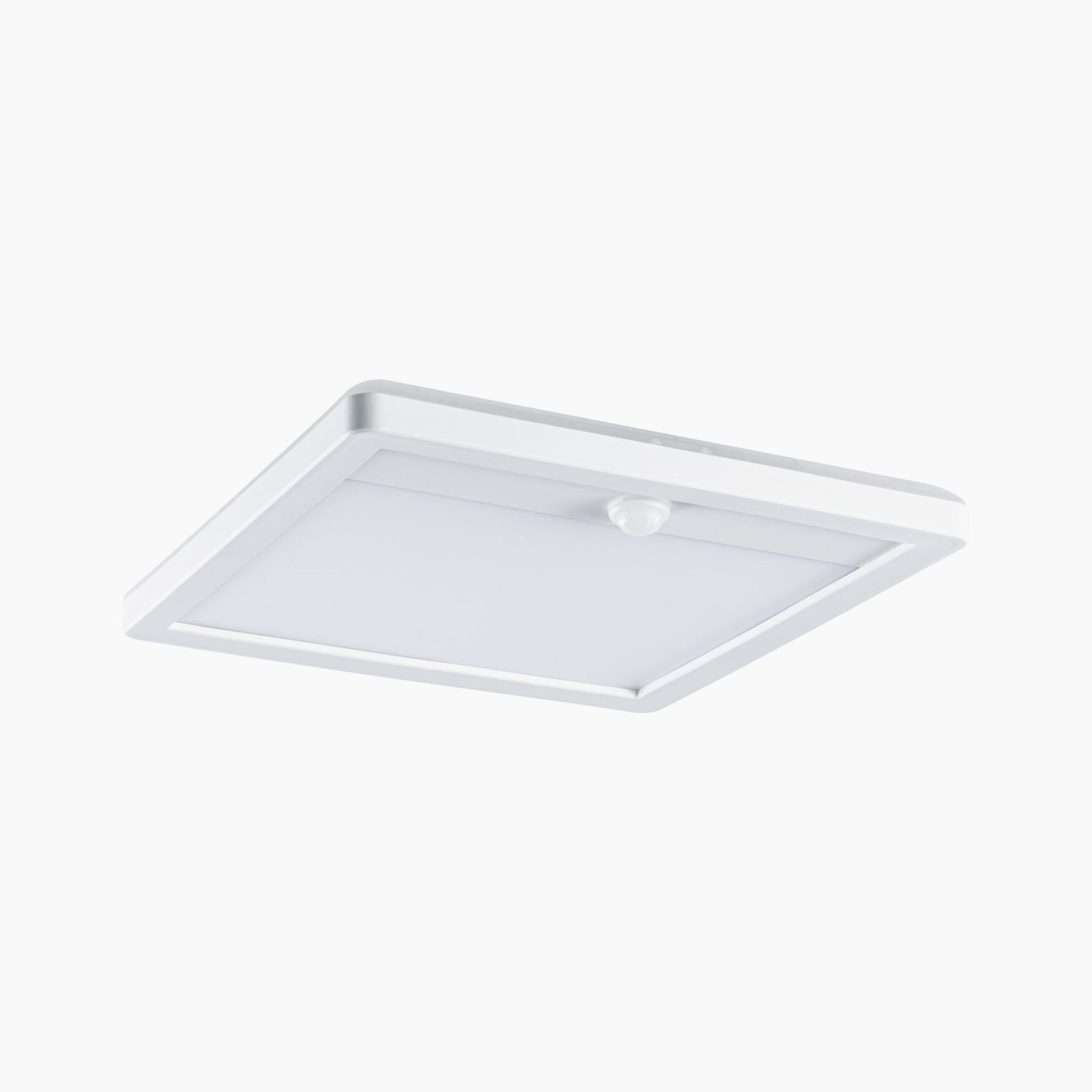 The Paulmann Outdoor Lamina Insect Friendly 16W LED Backlit Square Tunable Wall Light, boasting a sleek and modern design with motion detection, is displayed against a crisp white background.