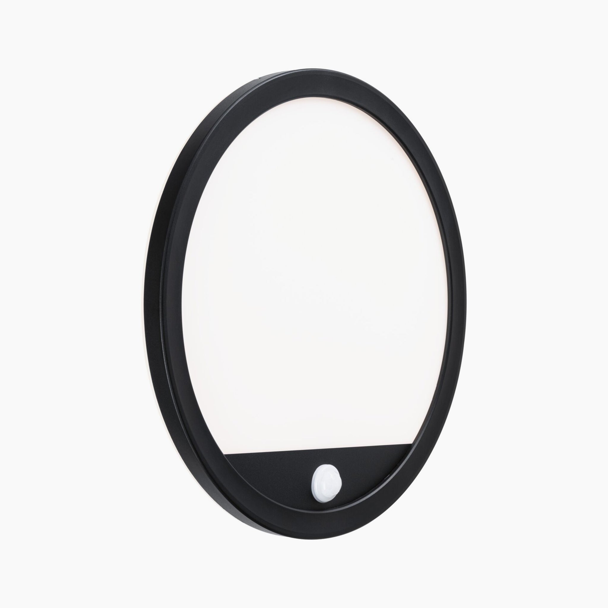 The Paulmann Outdoor Lamina Insect Friendly 16W LED Backlit Round Tunable Wall Light in Black, featuring motion detection, is perfect for outdoor use to enhance your space.