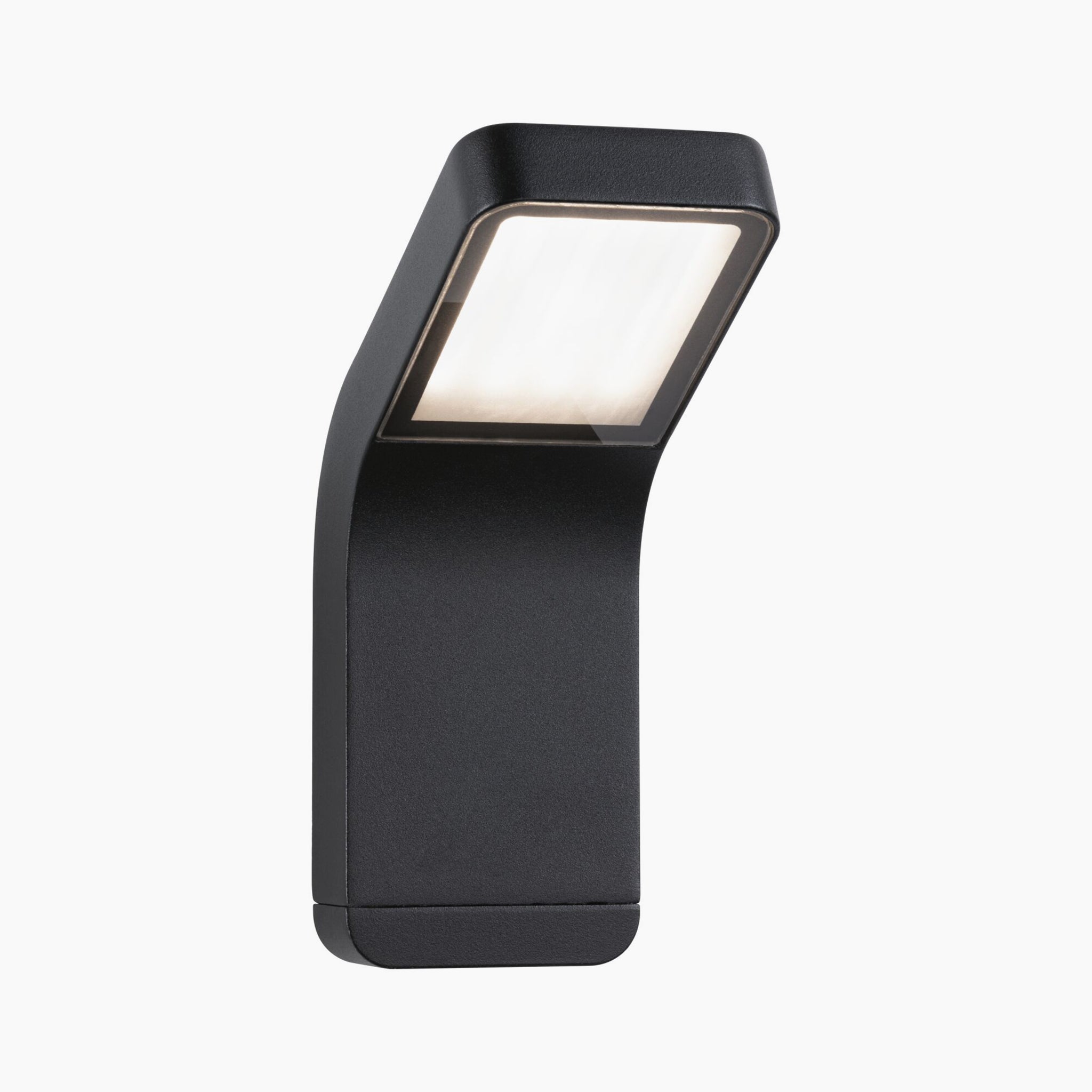 The Paulmann Outdoor Kulma 9W LED Wall Light in Anthracite, featuring a rectangular head and side view, highlights its sleek design. This corrosion-resistant wall light is ideal for contemporary spaces, providing both style and durability.