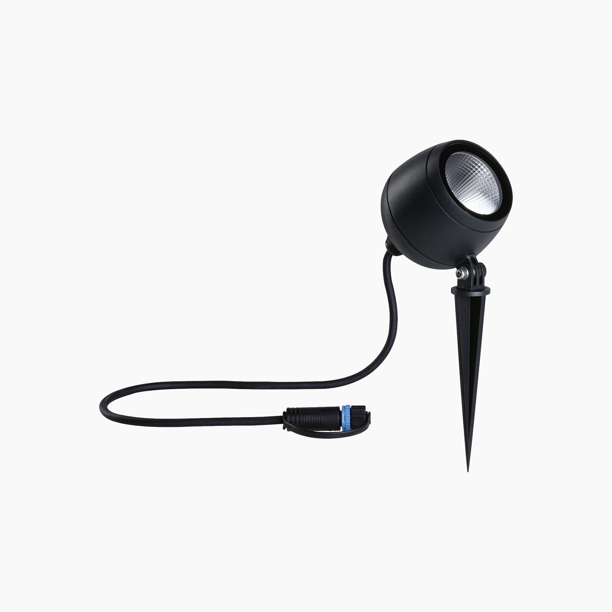 The Paulmann - Plug & Shine Outdoor Kikolo 7.2W LED 20 degrees Garden Spotlight in Anthracite features a spike mount and attached power cable, making it perfect for effortless outdoor light installation. It emits a warm white light to beautifully illuminate your garden.