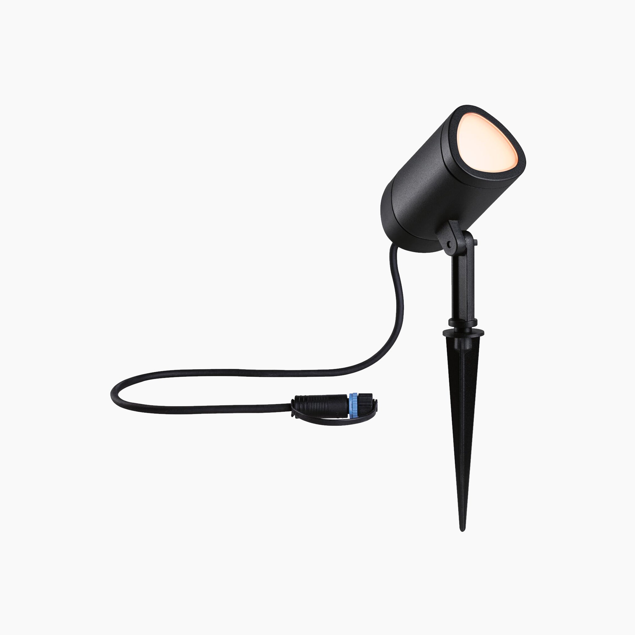 The Paulmann Plug & Shine Outdoor 6.5W LED Garden Spotlight, available in anthracite, features a durable design with a pointed stake and attached cable for easy ground installation. This Zigbee 3.0 compatible light offers RGBW color-changing capabilities, delivering vibrant illumination to enhance your outdoor spaces.