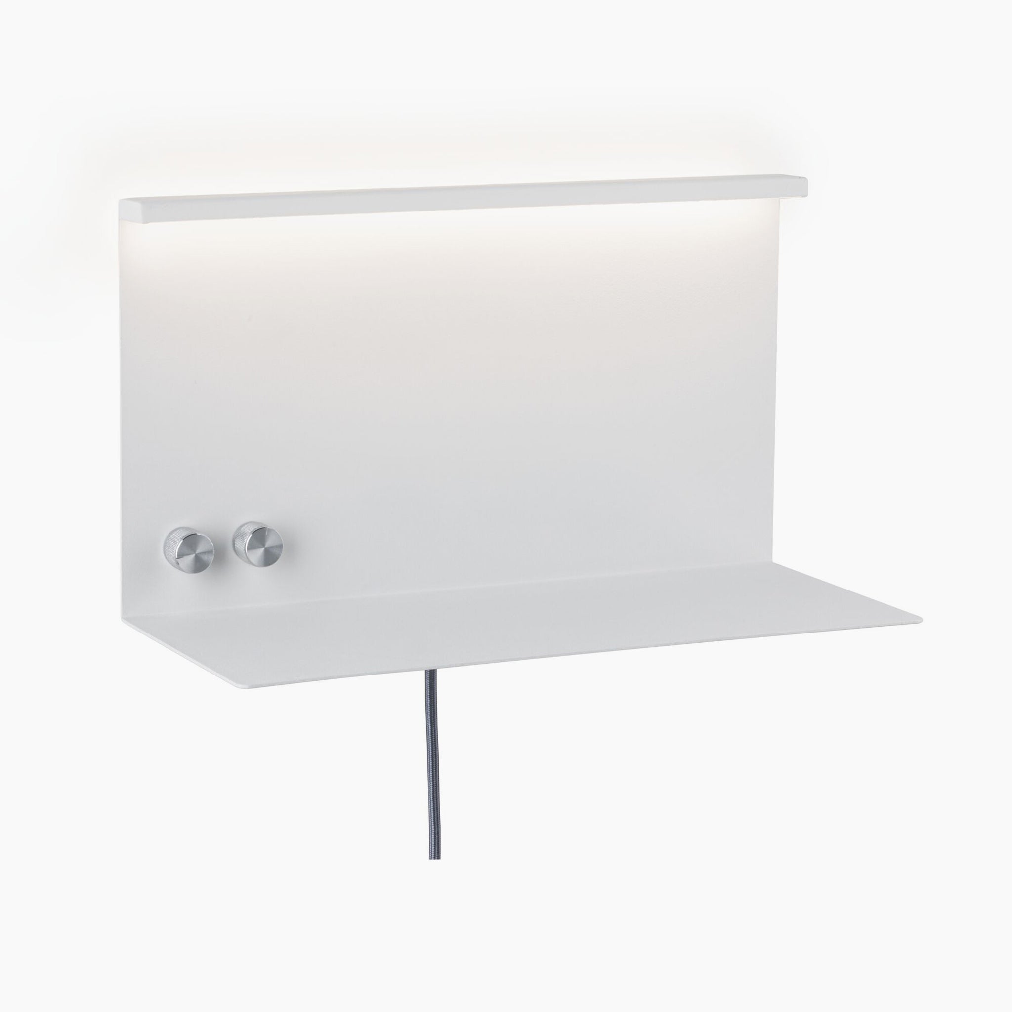 The Paulmann - Jarina 7.5W LED dimmable wall light in white matt features a minimalistic design, two circular knobs, and a convenient USB-C charging port.