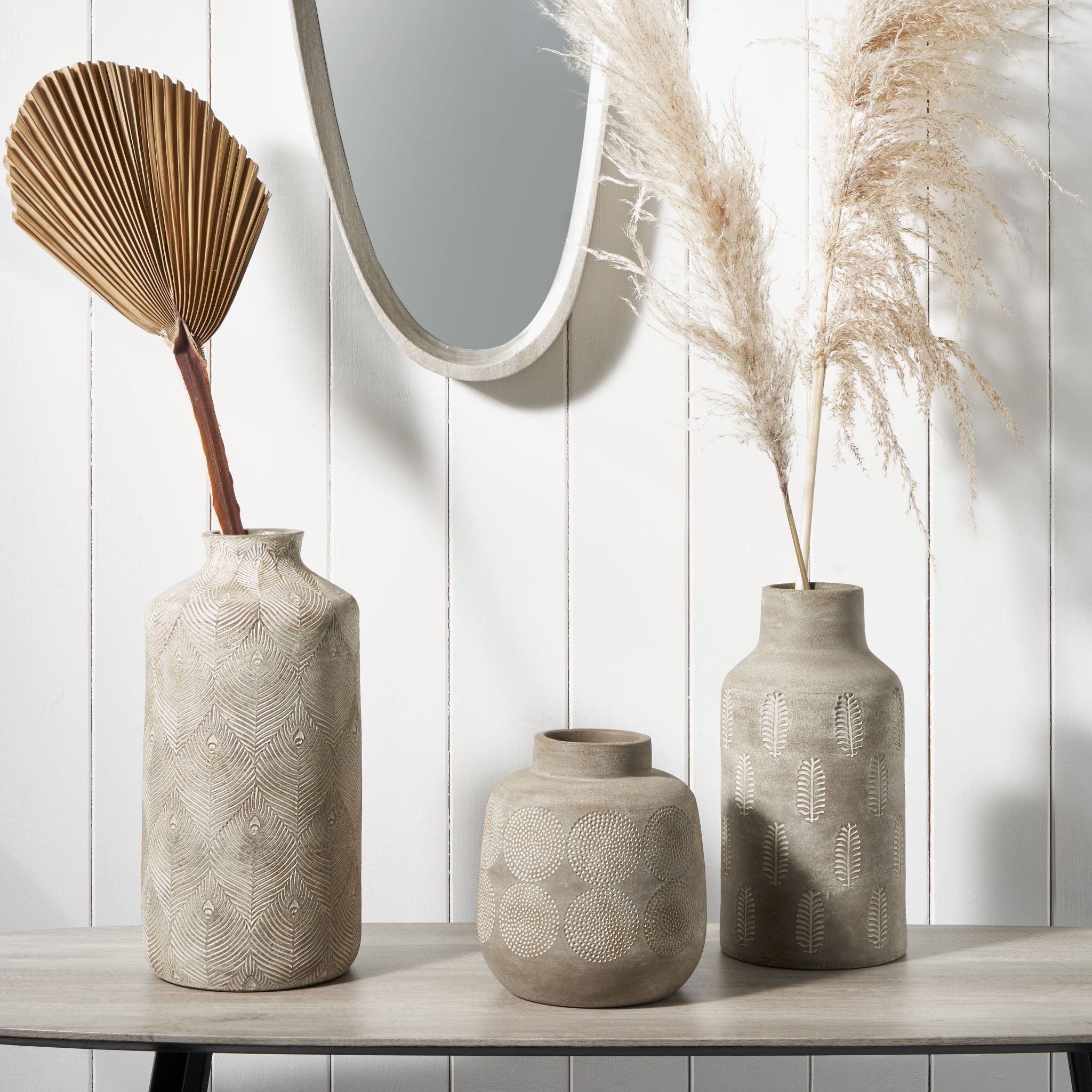Fern Textured Stone Grey Stoneware Vase
