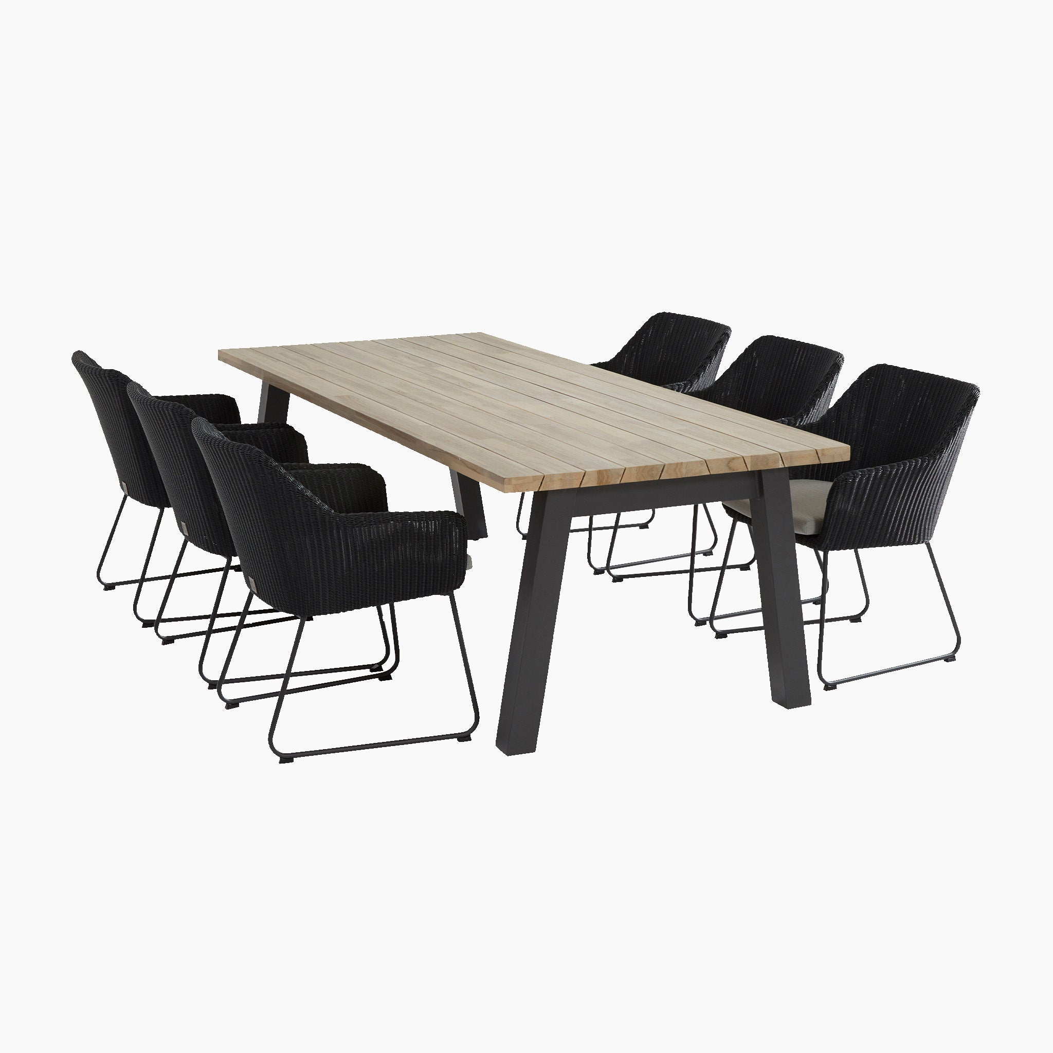 Avila 6 Seat Rectangular Dining with Teak Table in Black