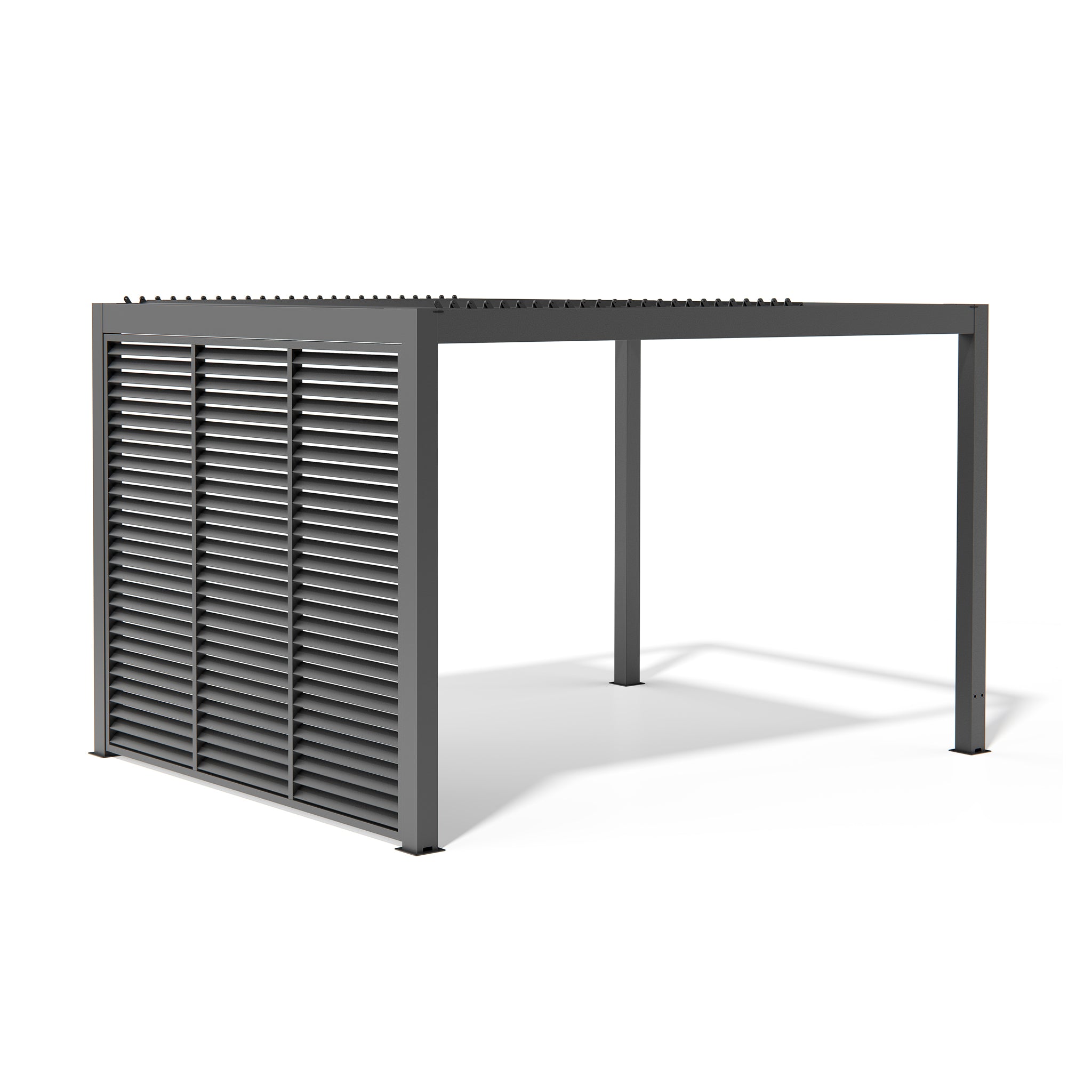 Enhance your outdoor space with the Abierto Motorised 3m x 4m Grey Pergola—features a retractable roof, LED lighting, and includes installation/delivery. Stylish frame-only design offers modern appeal for any setting.