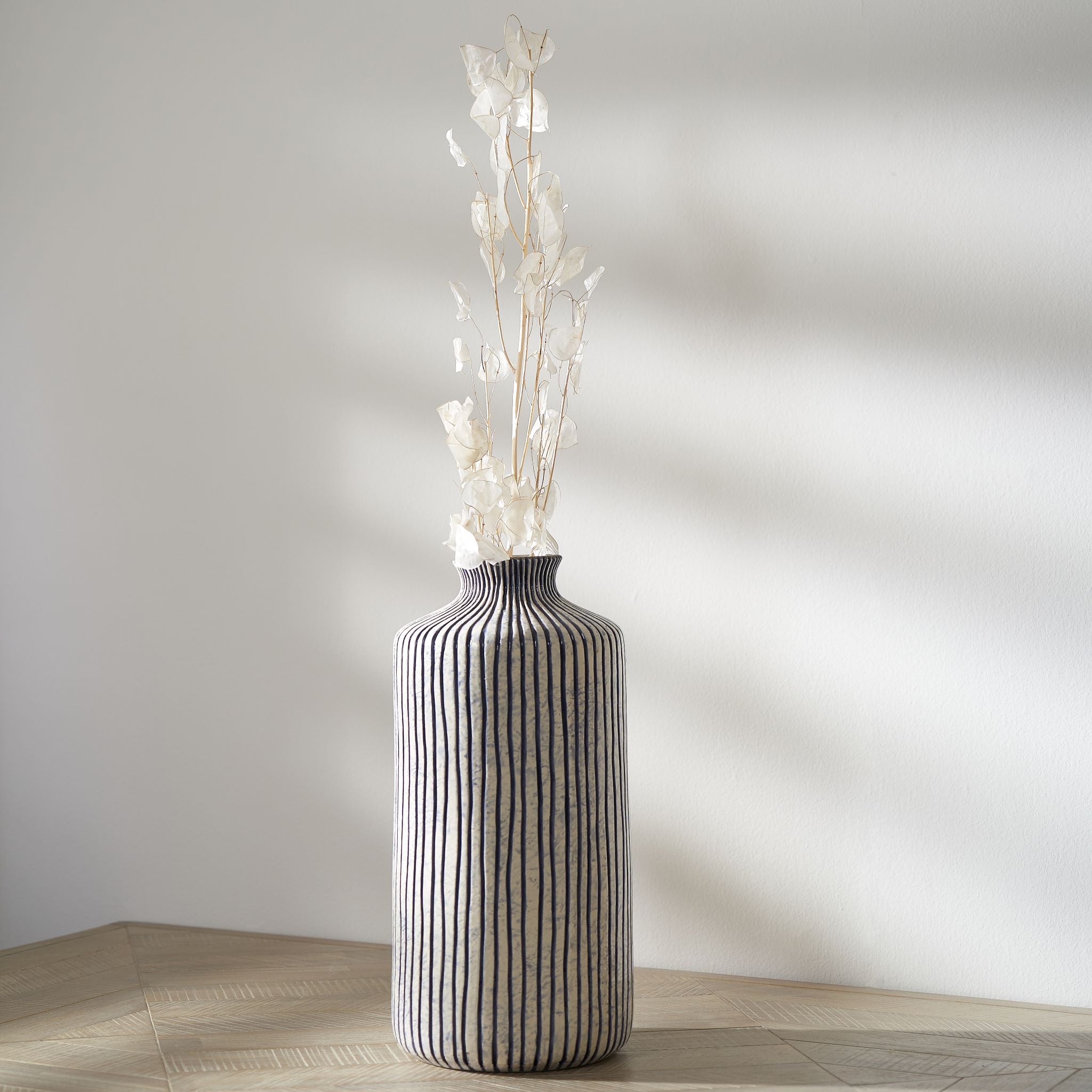 Bude Blue and White Stripe Stoneware Vase