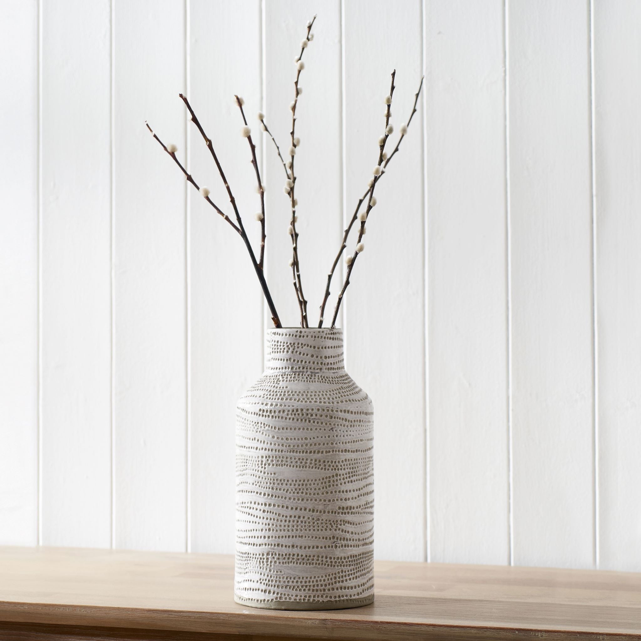 Alina Dot Design Stoneware Vase in White