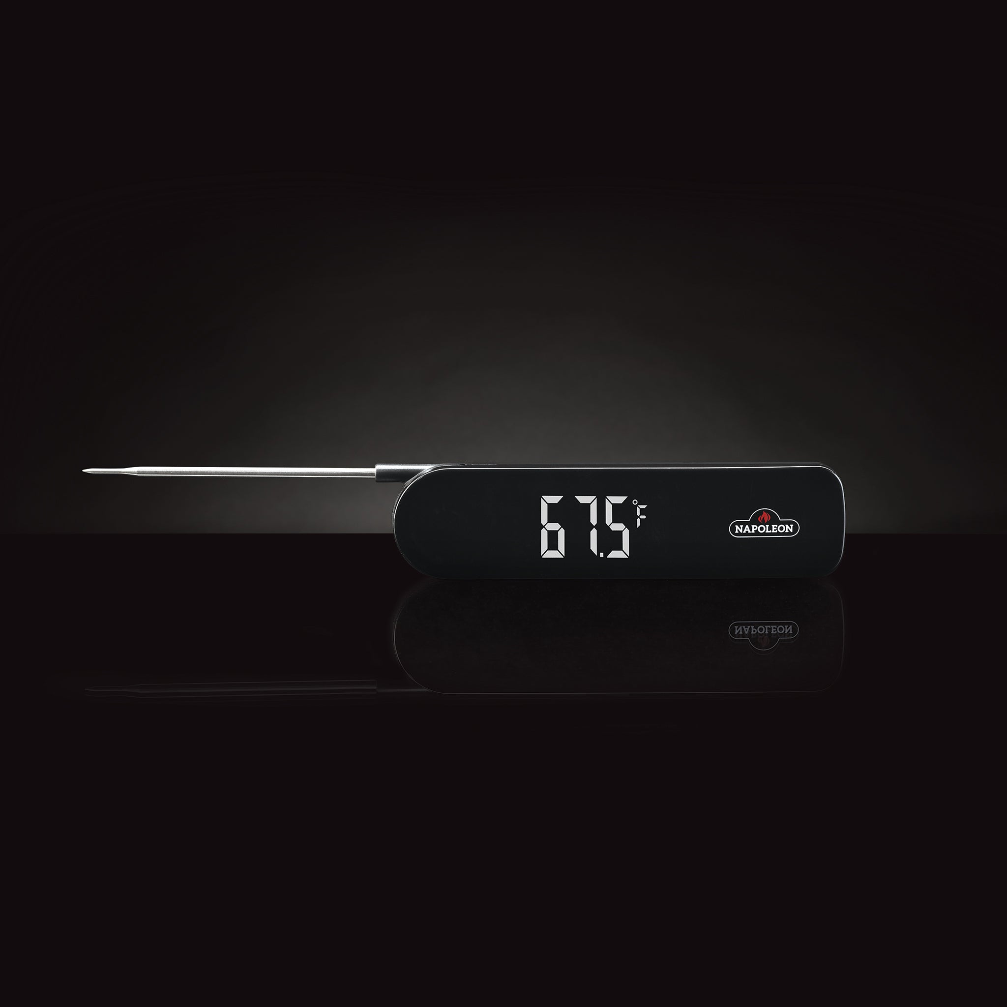 The Napoleon Fast Read Thermometer shows 67.5°F on its black display.