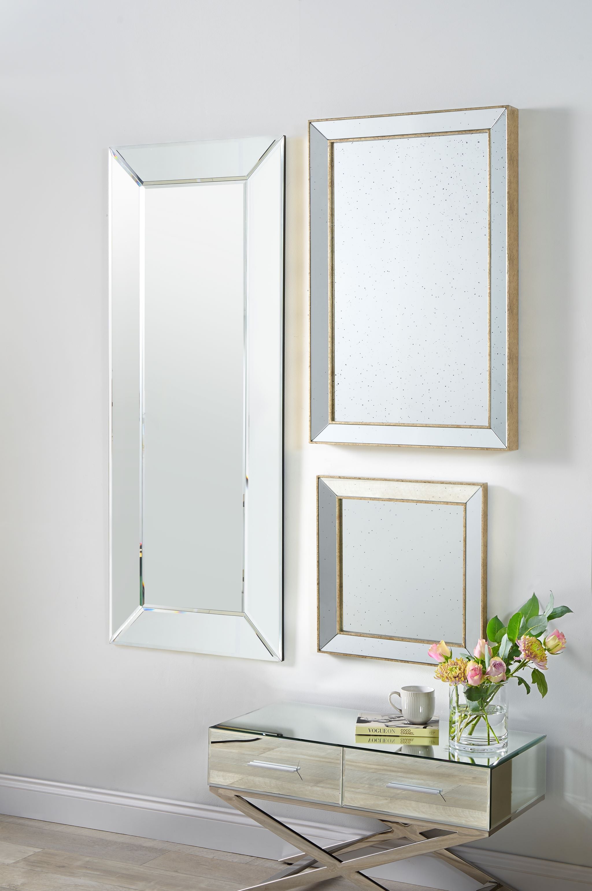 Antique Gold Metal and Foxed Glass Rectangular Mirror