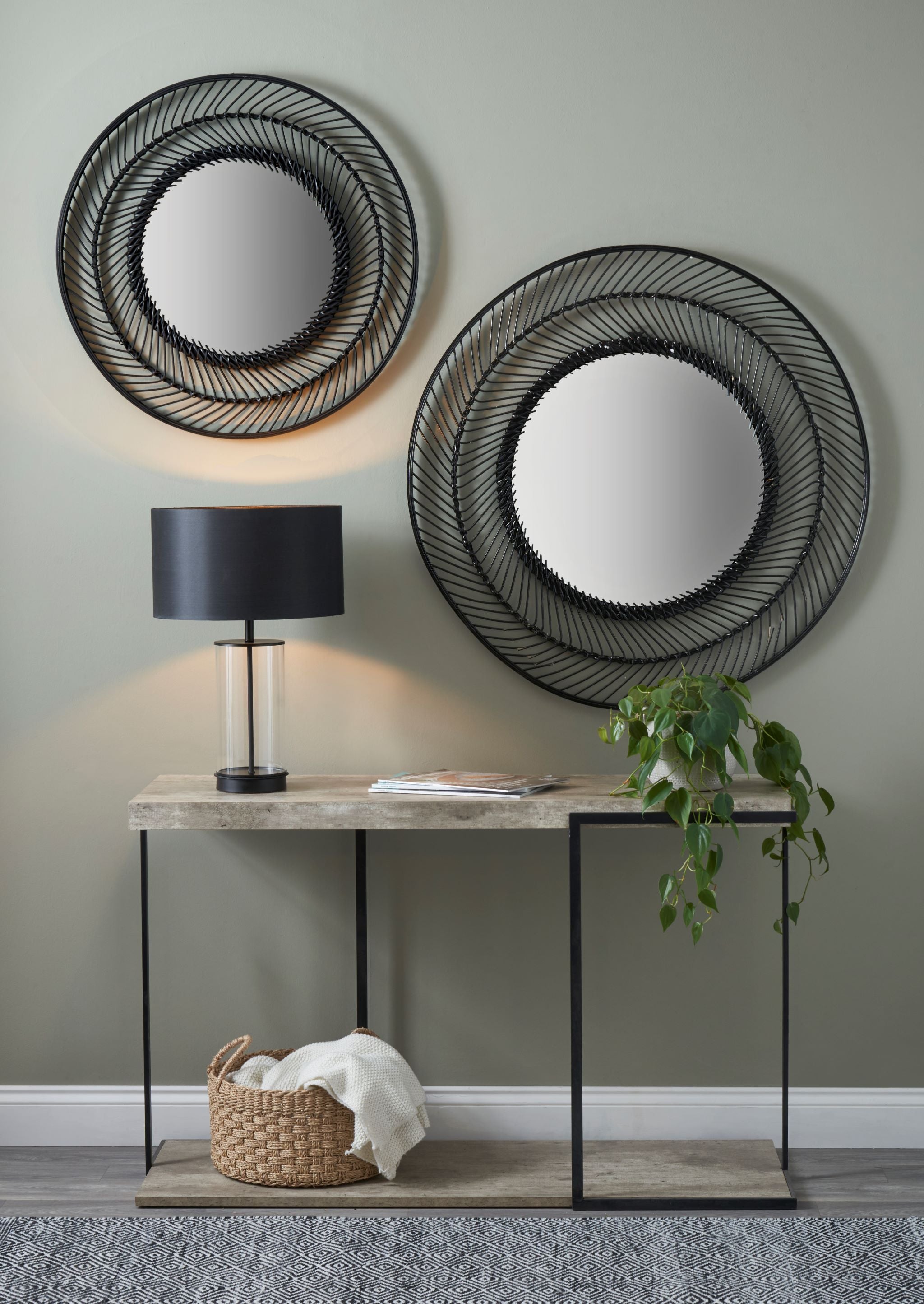 Black Bamboo Round Wall Mirror Large