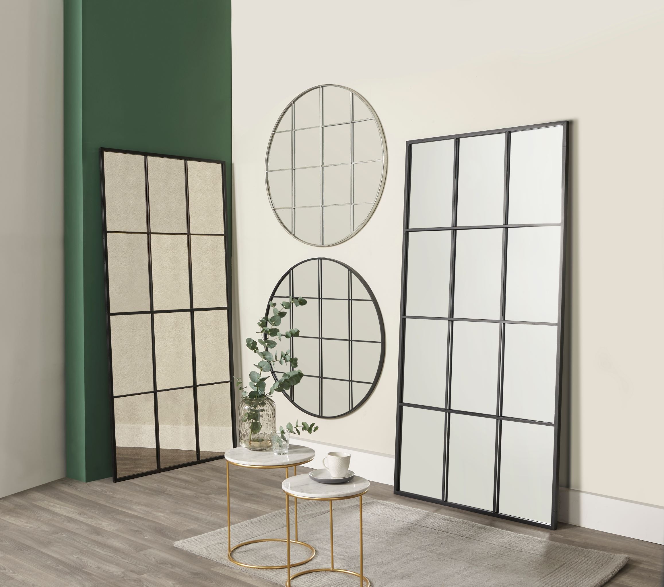 Dark Grey Metal 12 Pane Floor Standing Mirror
