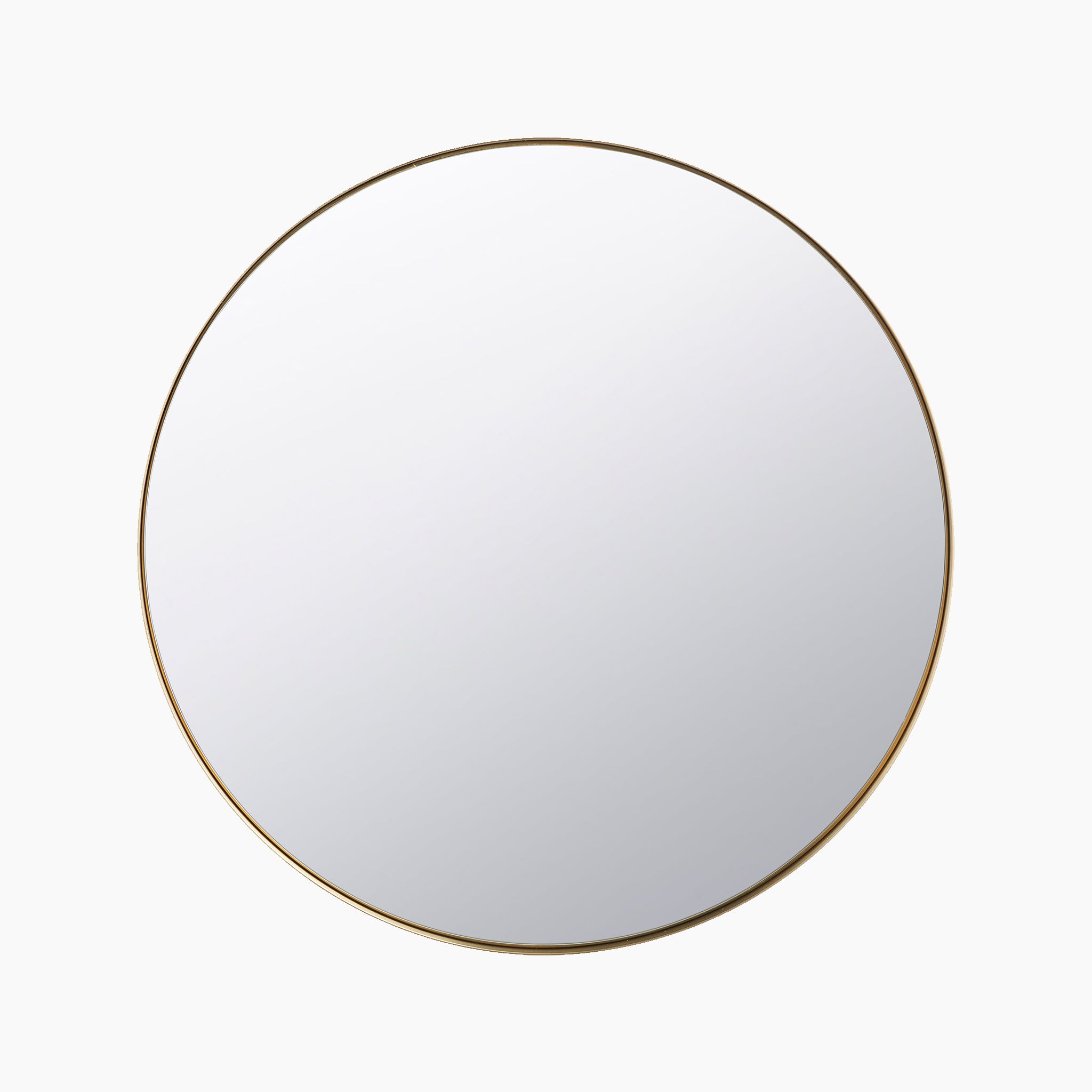 Small round wall mirror by Pacific Lifestyle featuring a brushed gold slim metal frame on a white background.