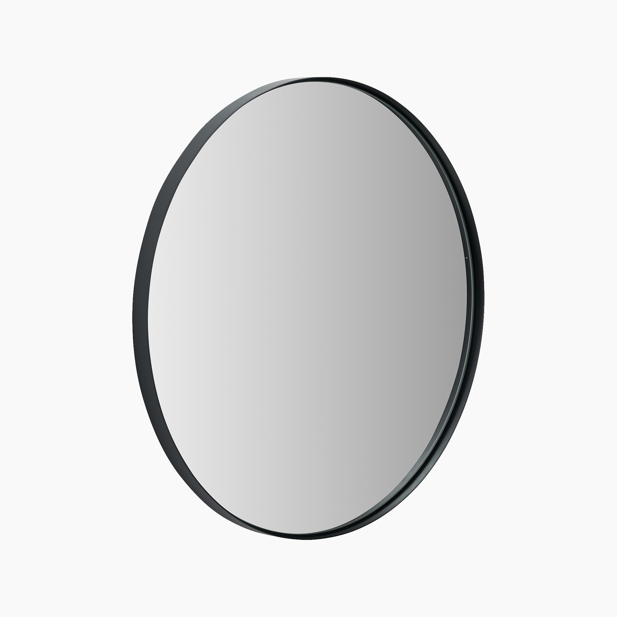 The Pacific Lifestyle Black Metal Slim Frame Round Wall Mirror features a sleek matt black frame set against a plain white background.