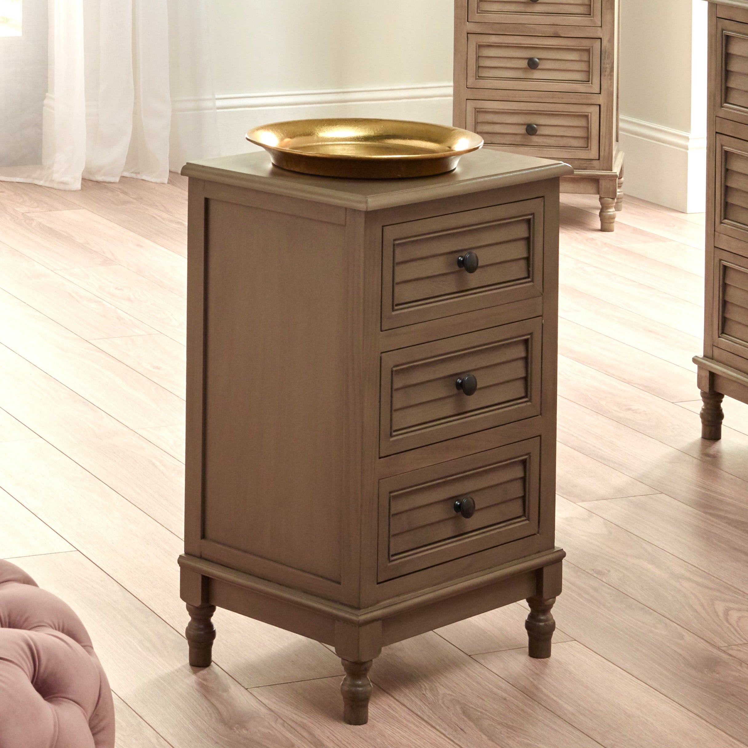 Ashwell Taupe Pine 3 Drawer Wood Unit