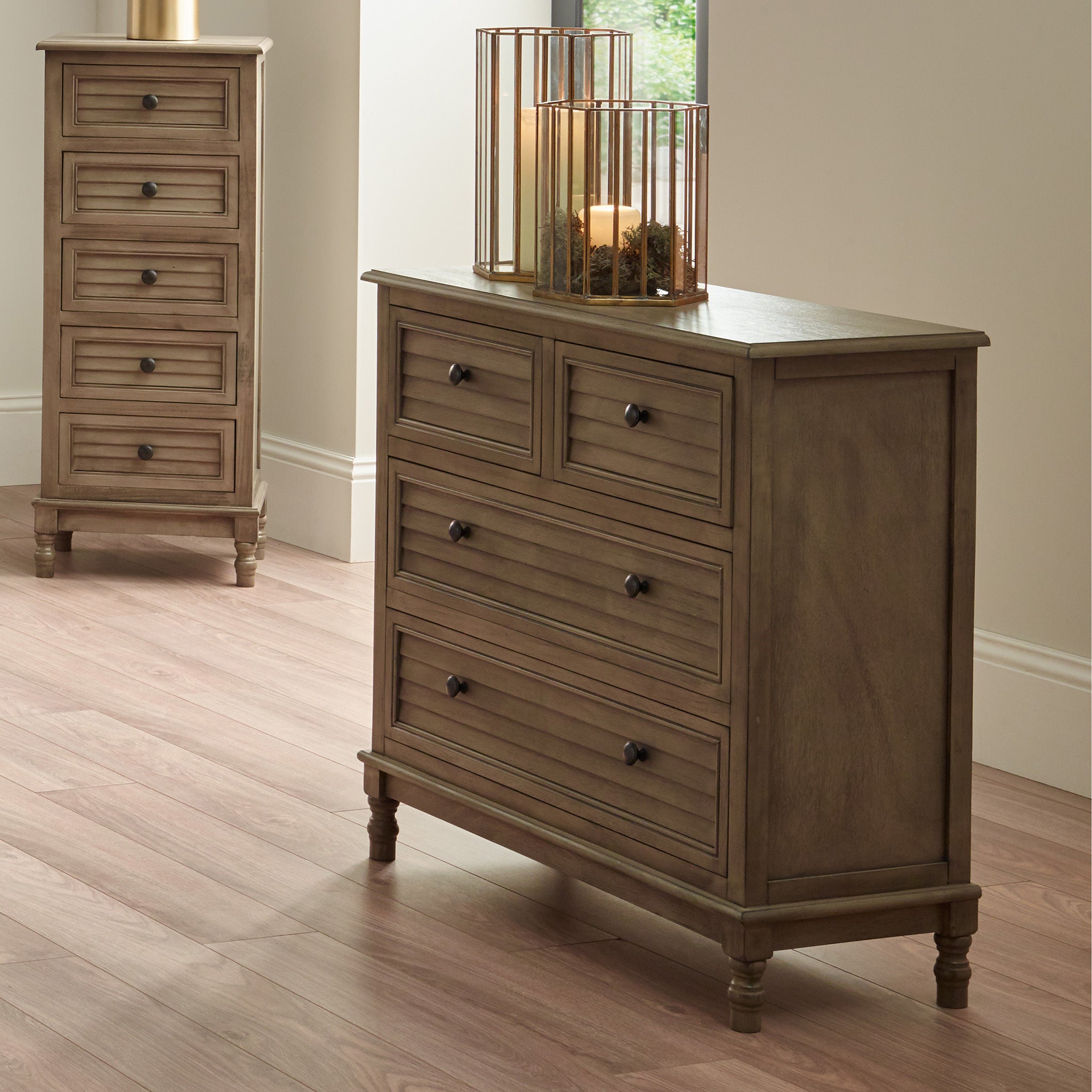 Ashwell Taupe Pine 4 Drawer Wood Unit