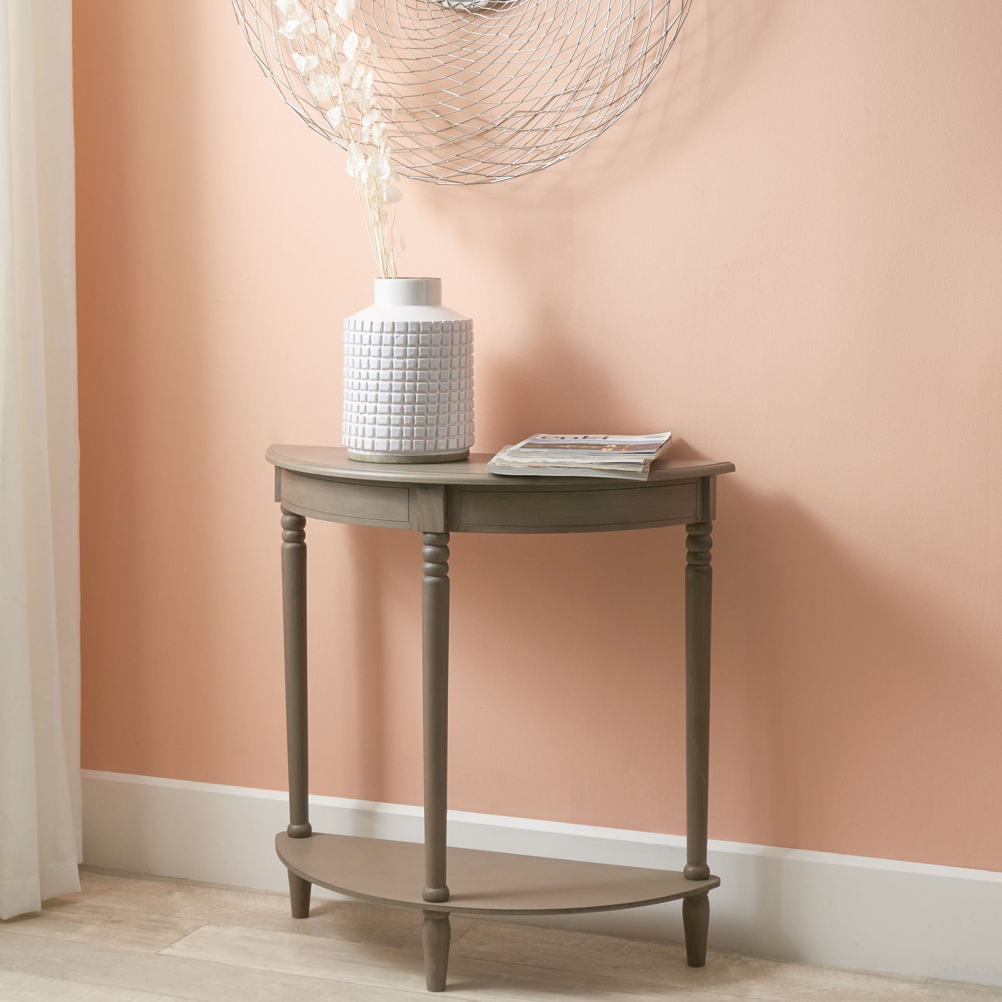 Ashwell Taupe Pine Wood Half Moon Console Table