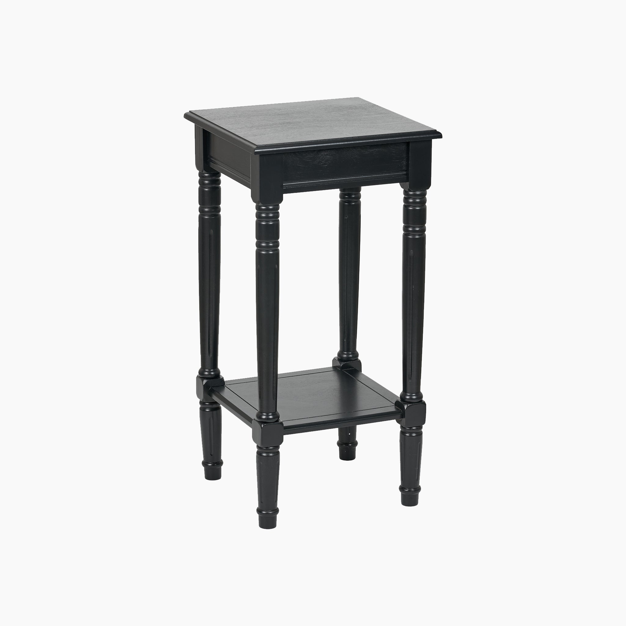 Pacific Lifestyle's Heritage Black Pine Wood Accent Table features a single lower shelf and four turned legs.