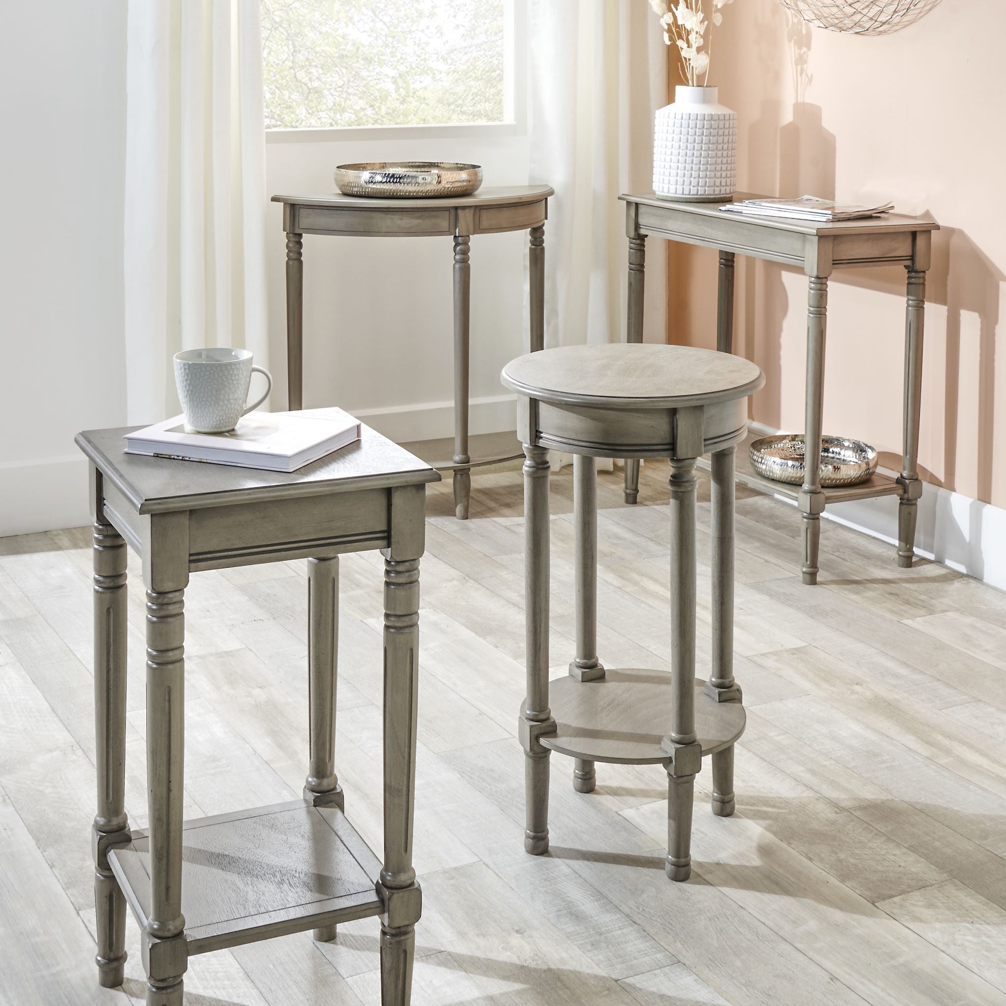 Heritage Taupe Pine Wood Rectangular Console