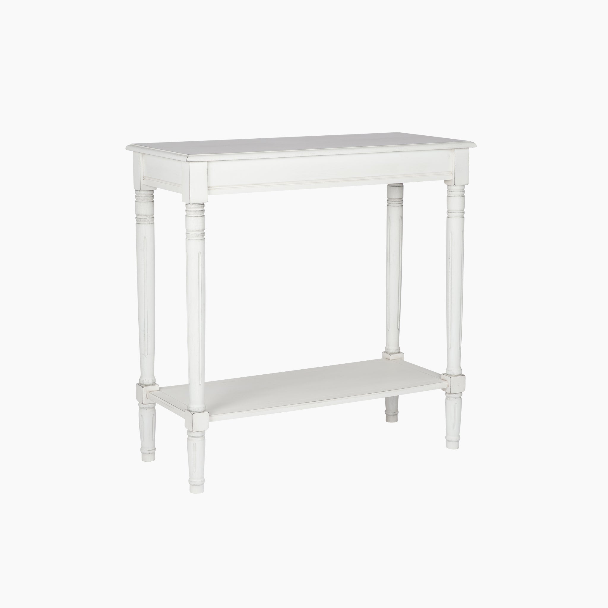 The Pacific Lifestyle - Heritage Elizabeth White Pine Wood Console Table is a must-have. Part of the Heritage Collection, this white console table features four legs and a lower shelf, offering a minimalist design that's timeless and versatile.