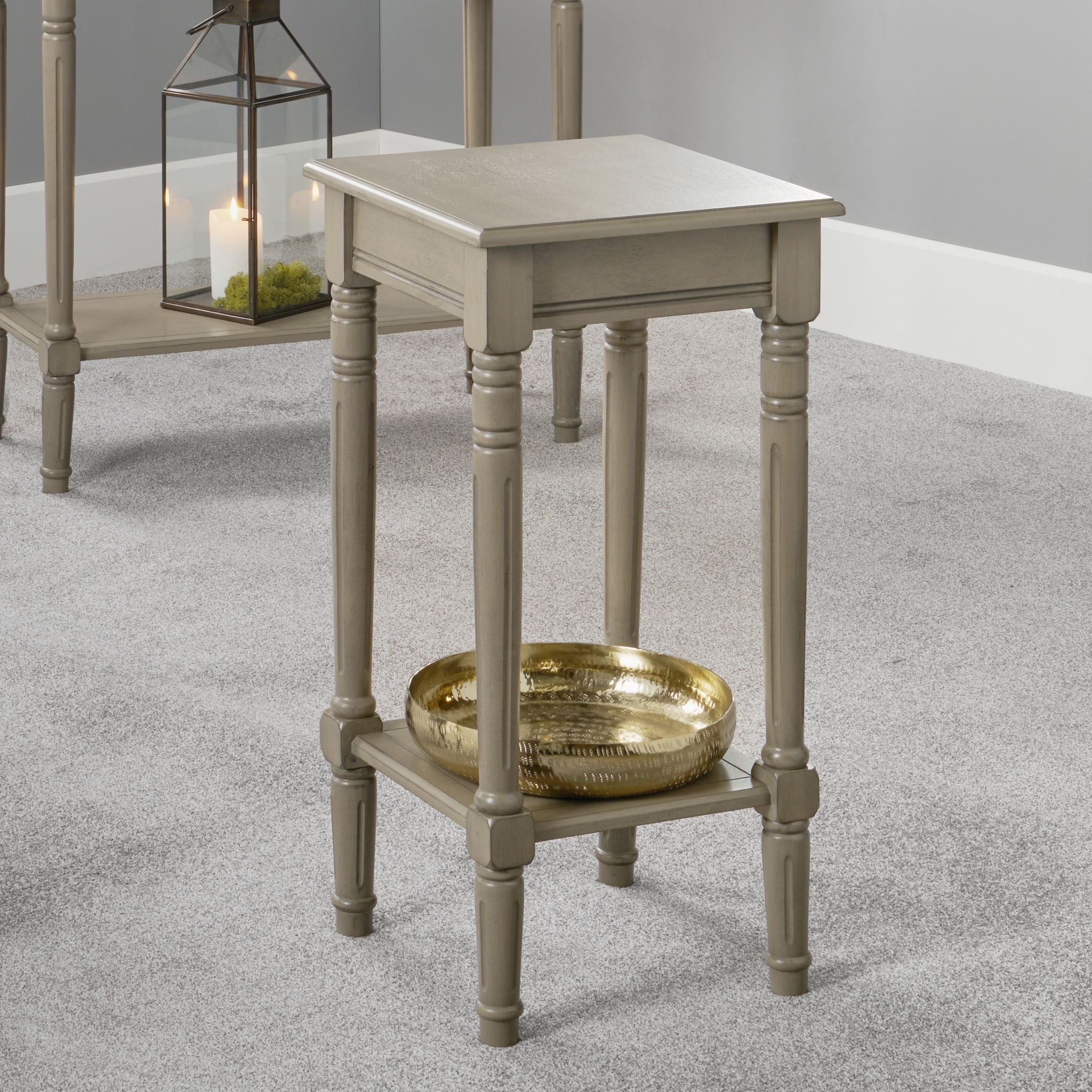 Heritage Taupe Pine Wood Square Accent Table
