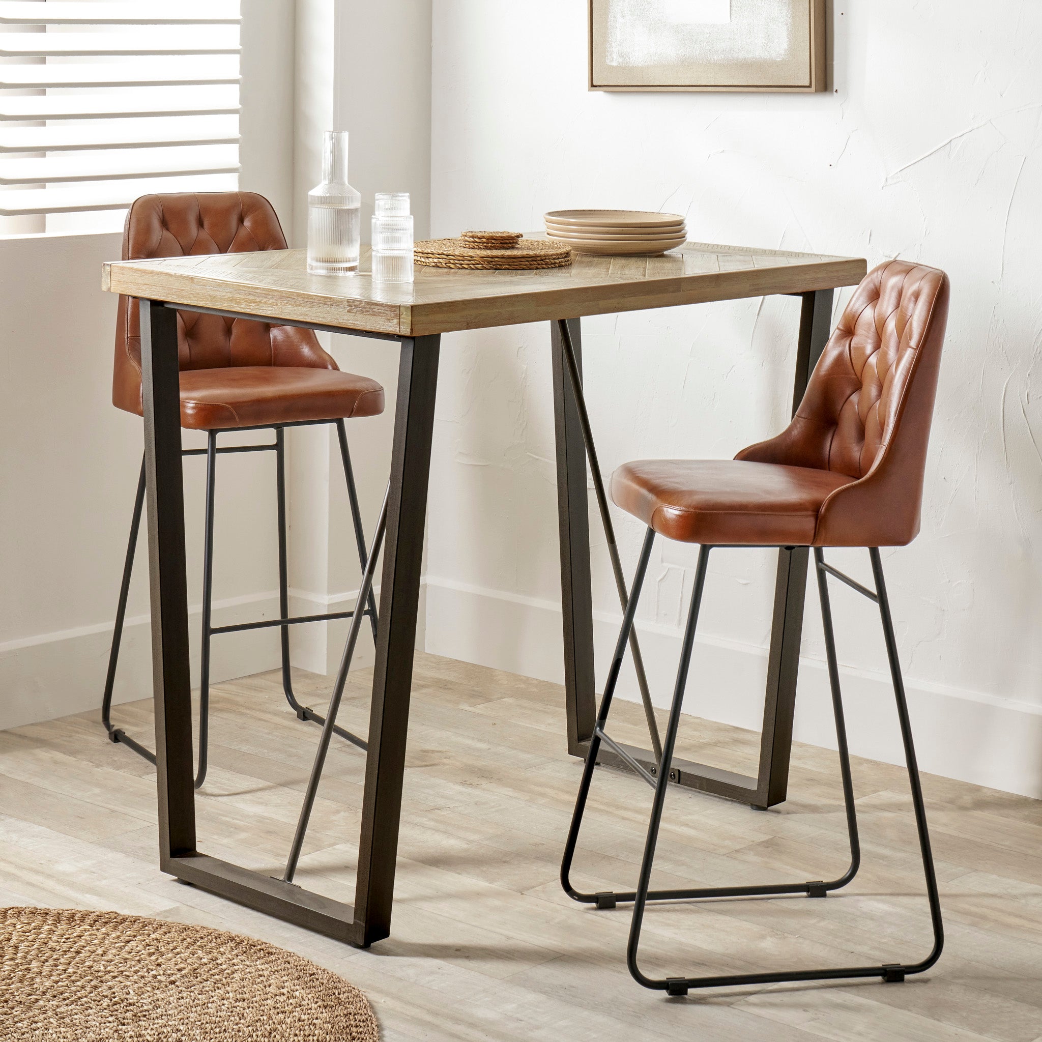 Pacific Lifestyle Marca Sand Wash Acacia Wood and Black Metal Bar Table