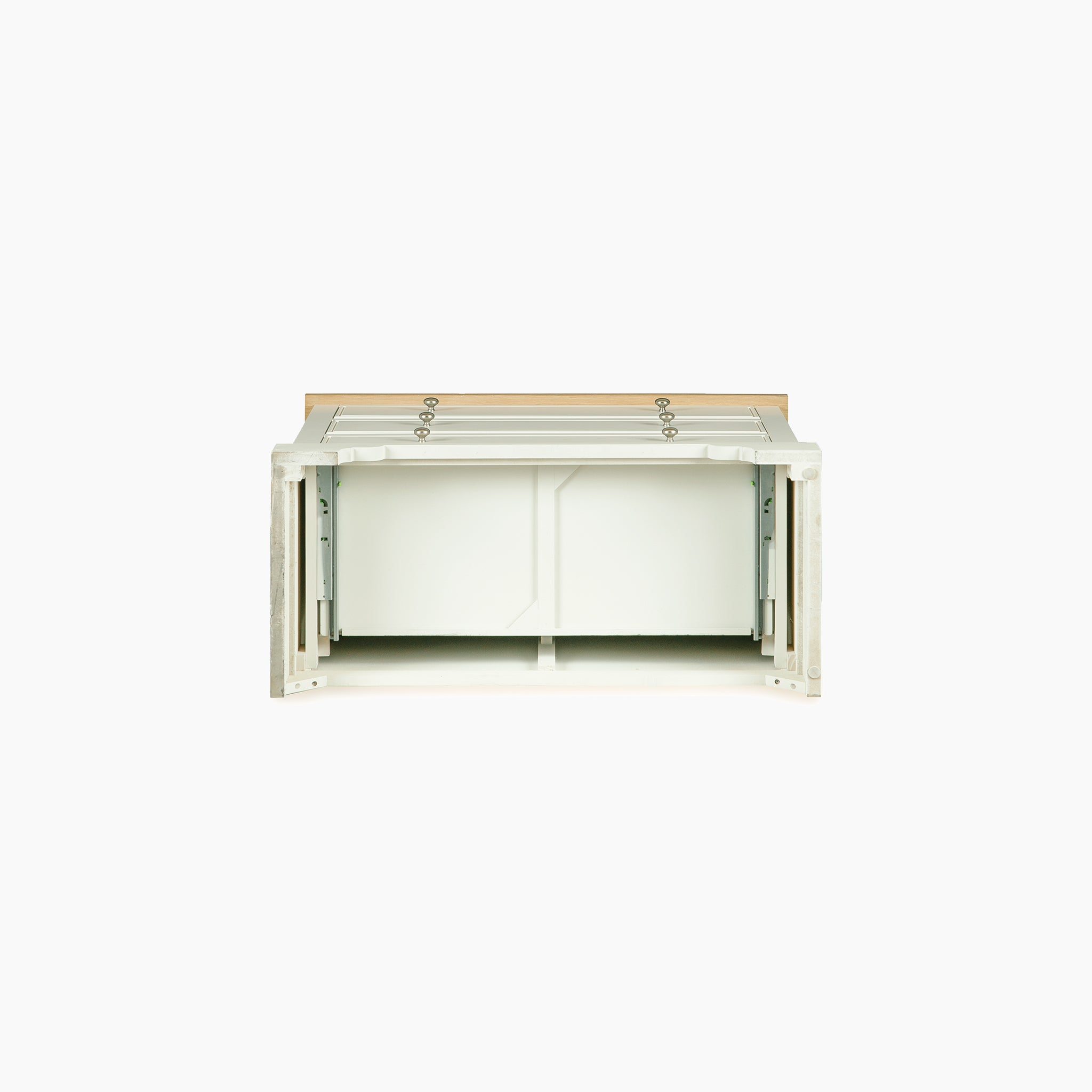 The Amberley 3 Chest of Drawers in Warm White, shown open from the front on a plain white background, offers a compact bedroom storage solution and a stylish alternative to an oak chest of drawers.