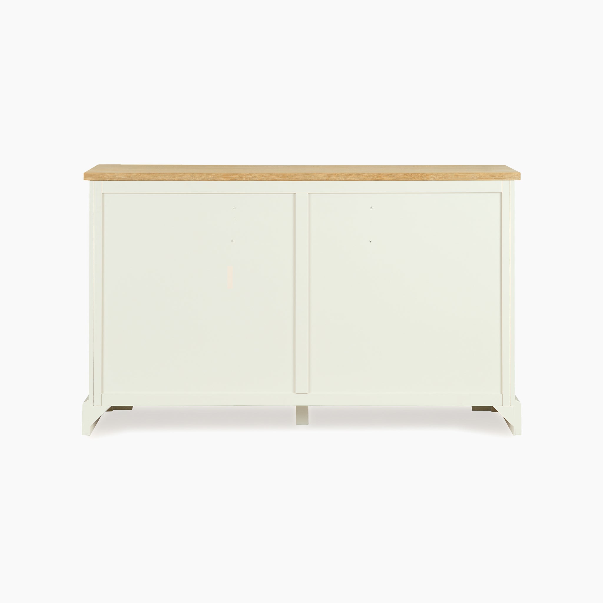 Amberley 3 Over 4 Chest of Drawers in Warm White, featuring an oak top, set against a plain white background.
