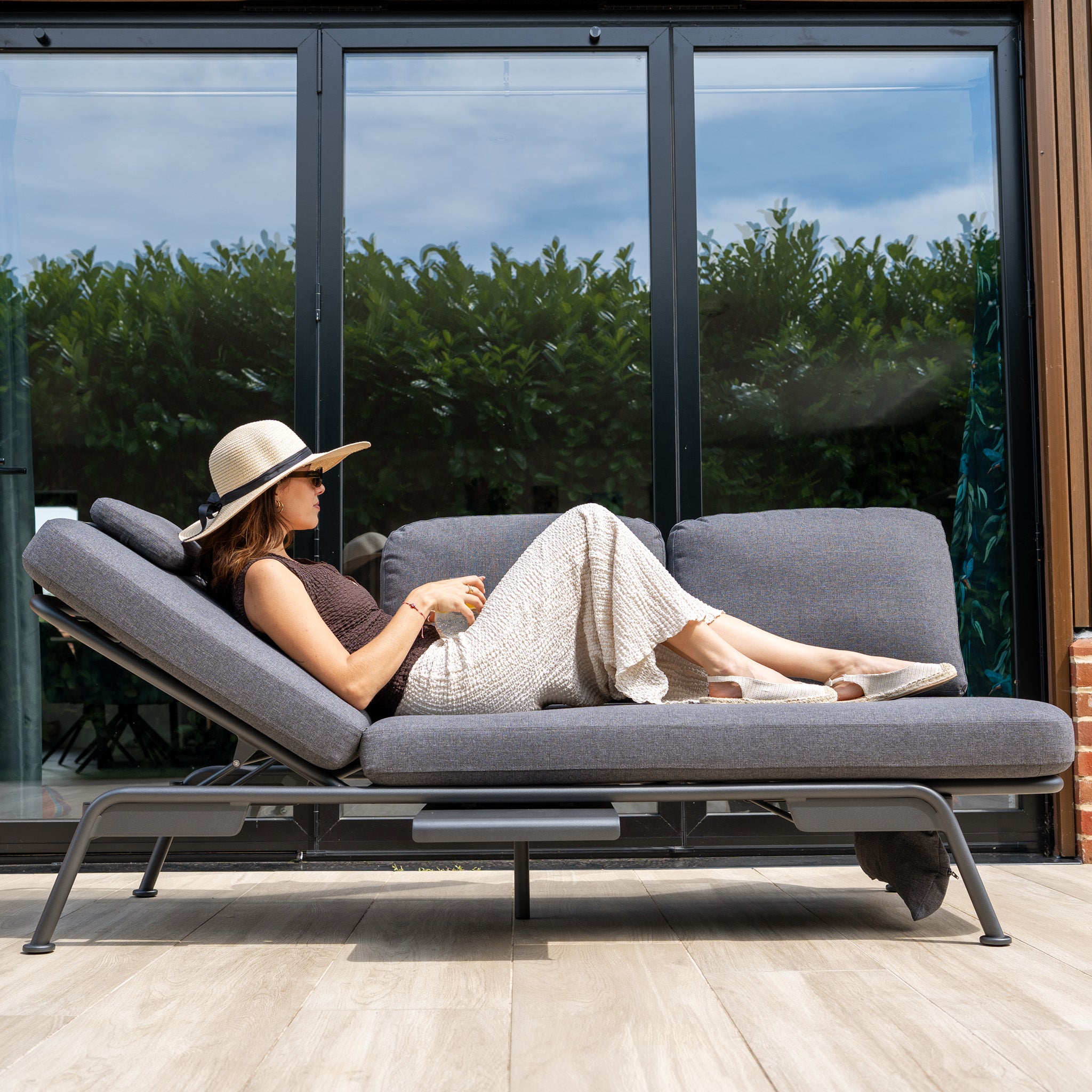 Alba 3 Seat Sofa with Sun Lounger Feature in Charcoal