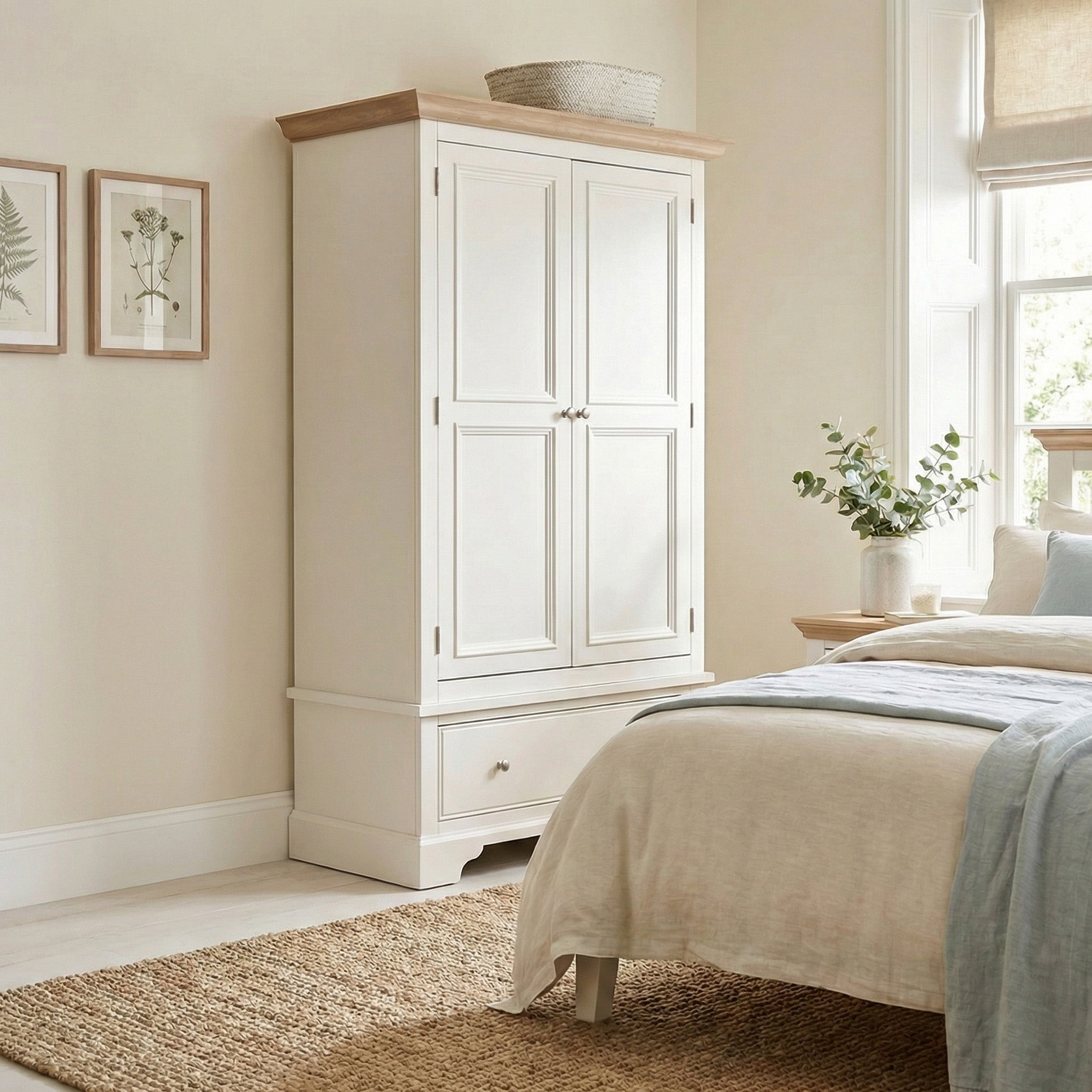 The Amberley Double Wardrobe in Warm White provides stylish bedroom storage, combining elegance and functionality for an organized space.