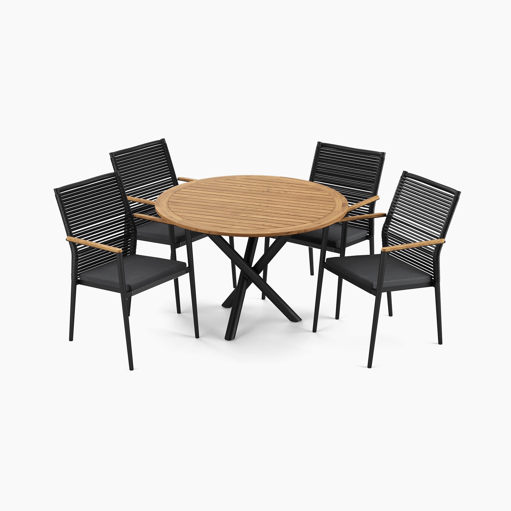 Portland 4 Seat Round Dining Set with Teak Table in Charcoal