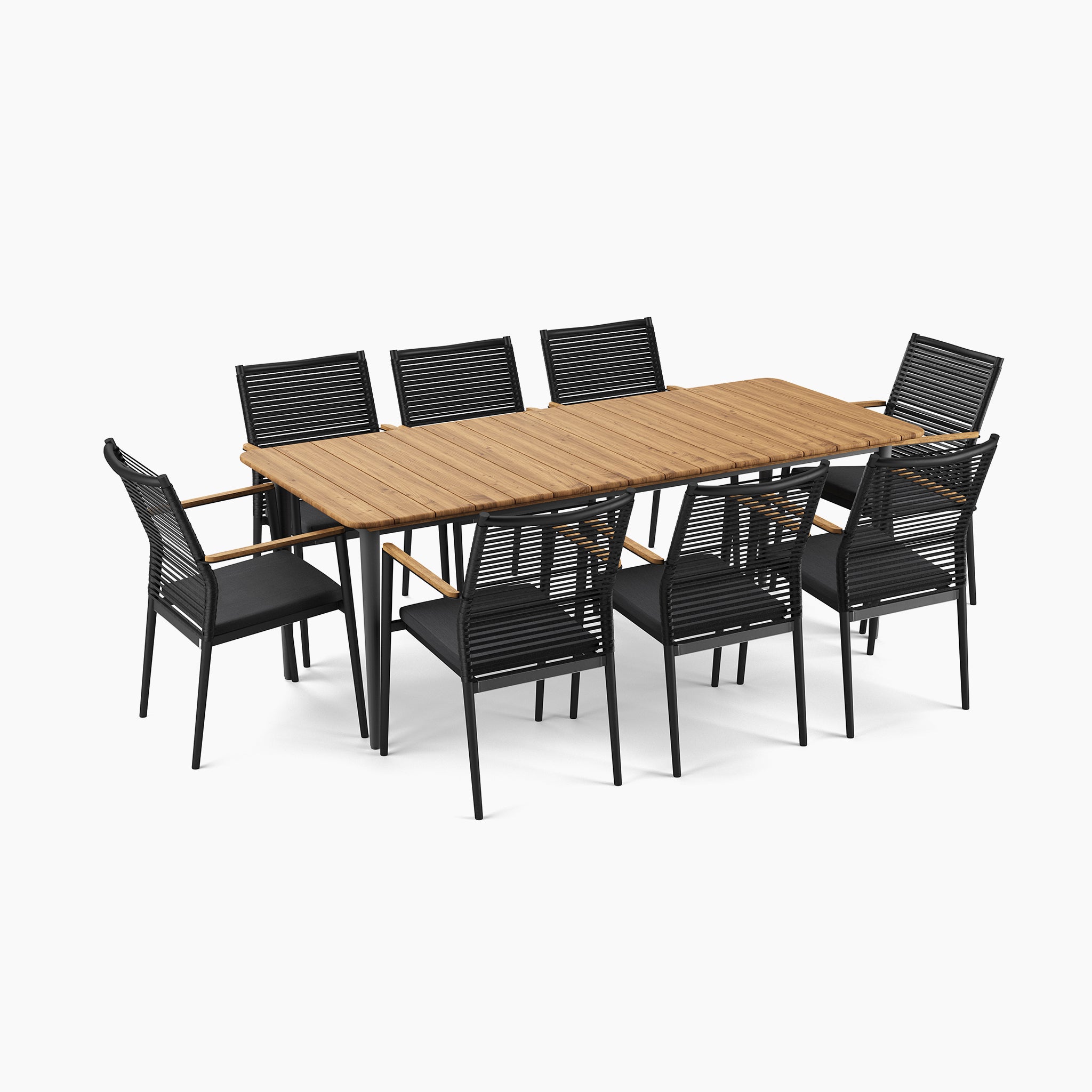 Portland 8 Seat Rectangular Dining Set with Teak Table in Charcoal