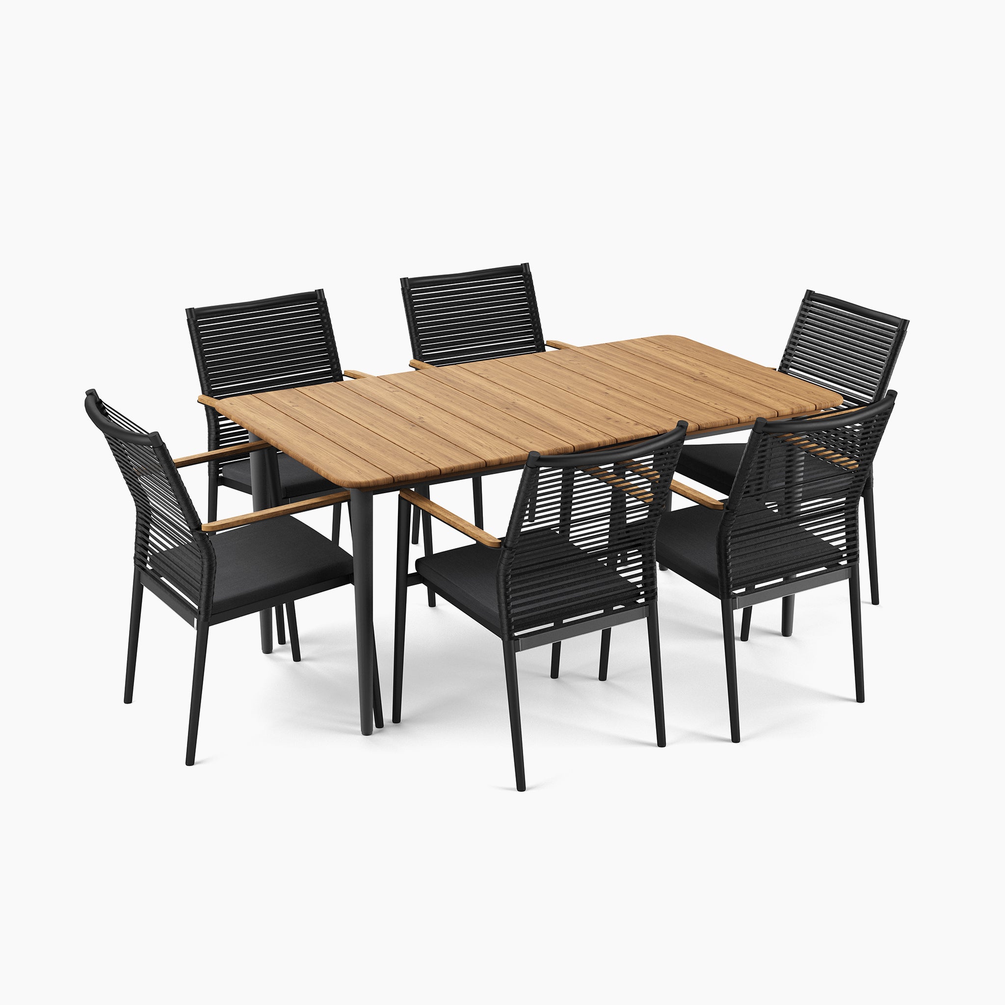 Portland 6 Seat Rectangular Dining Set with Teak Table in Charcoal