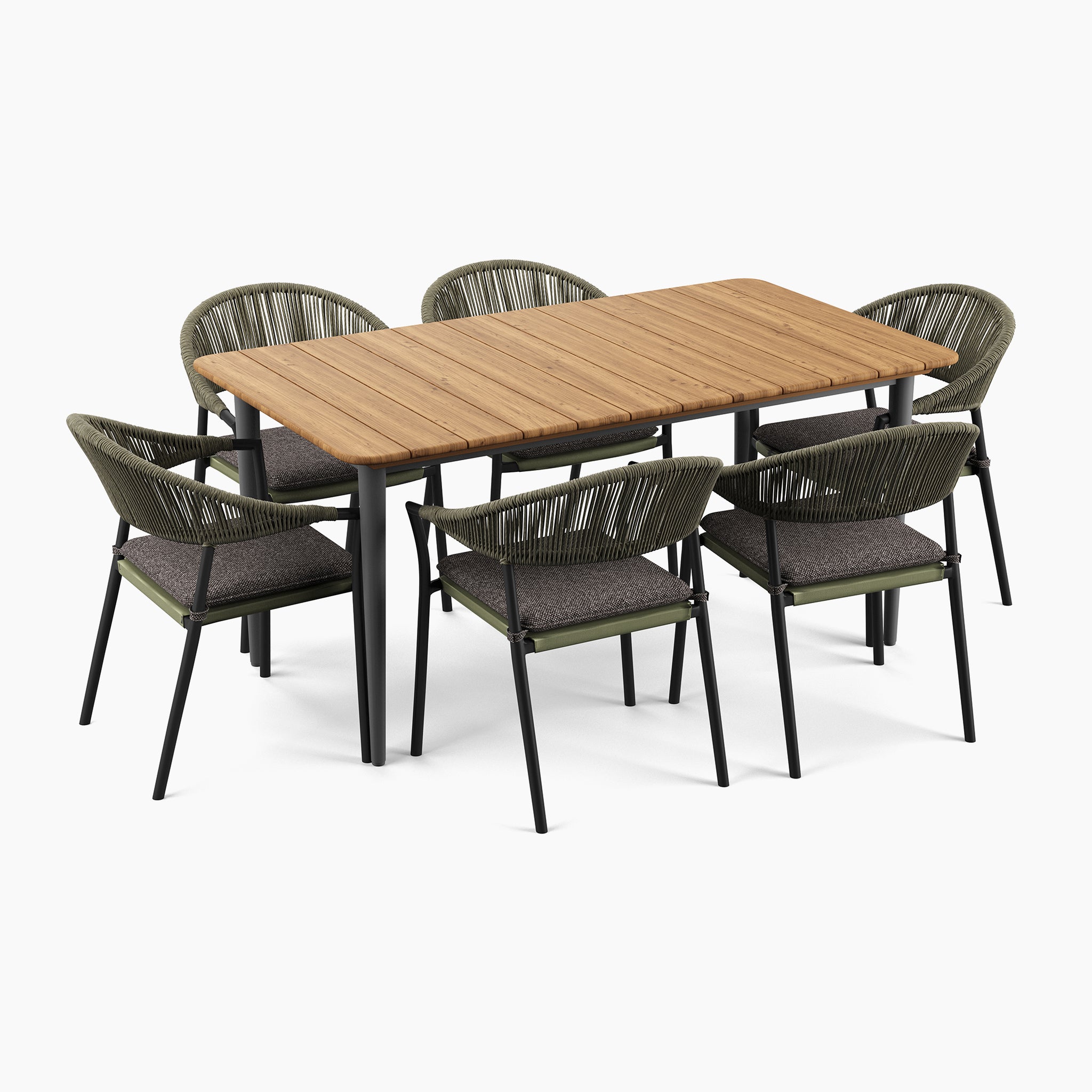 Cloverly 6 Seat Rectangular Dining with Teak Table in Green