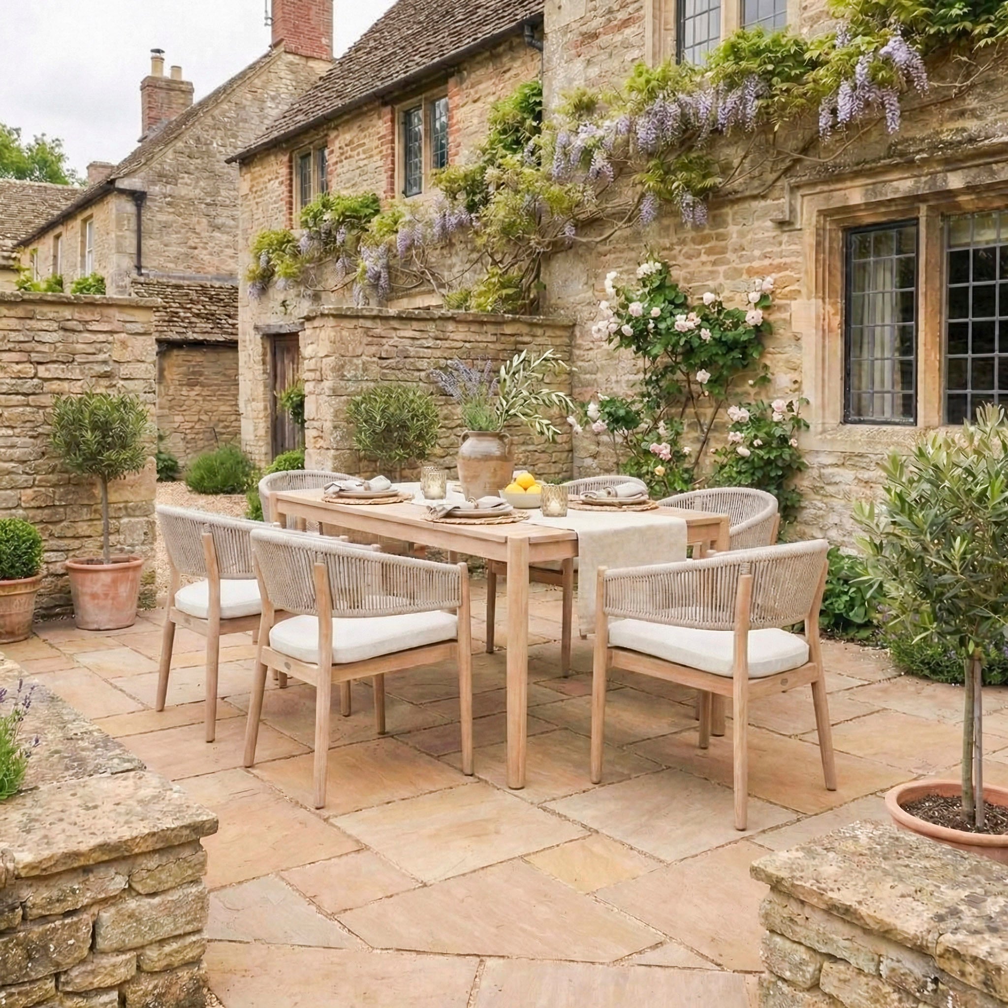 Dine outdoors with the Astoria 6 Seat Rectangular Dining Set in Ash Grey—a stylish, contemporary choice that enhances any garden or patio setting with elegant comfort for family and friends.