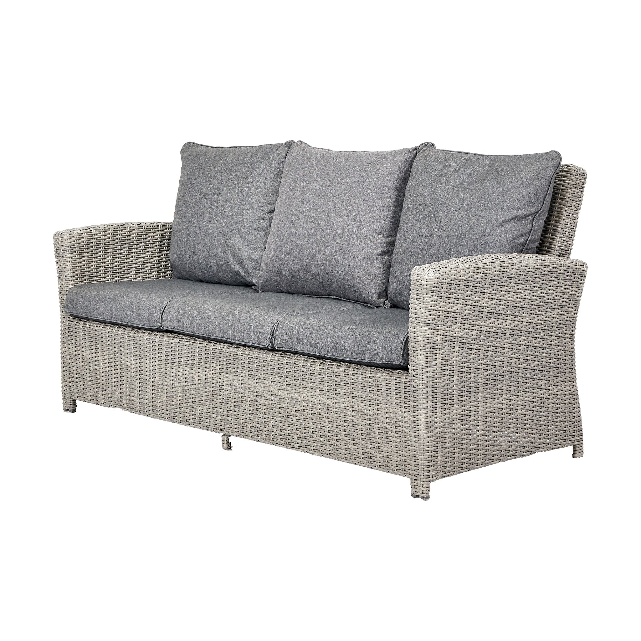 Barbados 3 Seat Rattan Sofa Set with Firepit Table in Slate Grey
