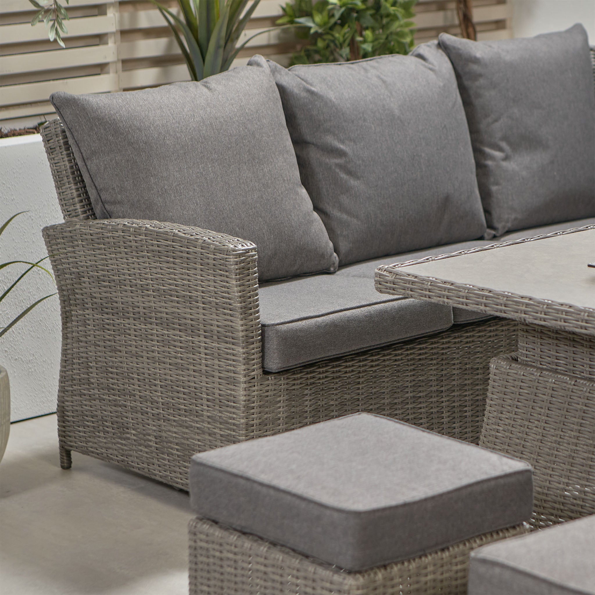 Barbados Rattan Corner Dining Set with Rising Table in Slate Grey (Left Hand)