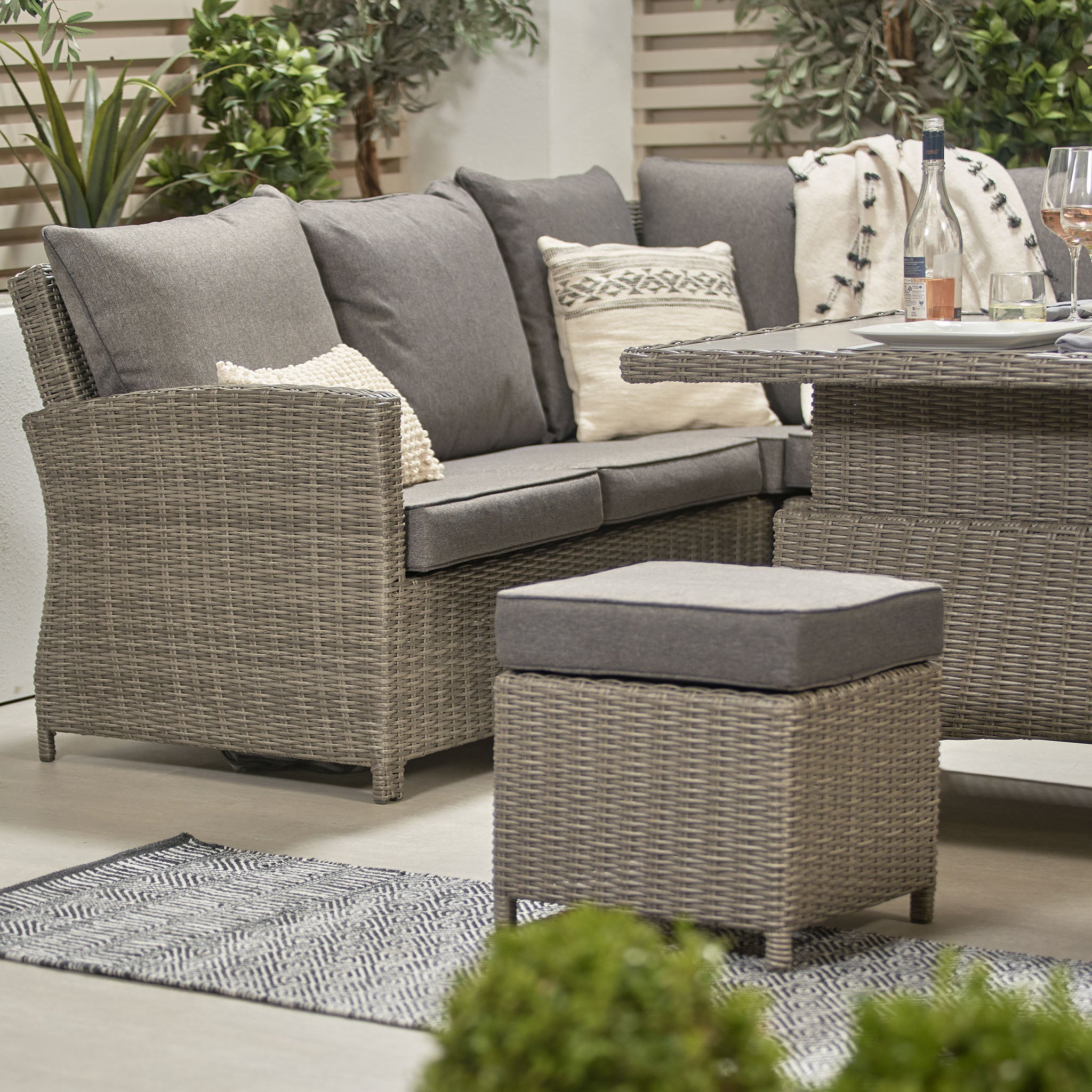 Barbados Rattan Corner Dining Set with Rising Table in Slate Grey (Left Hand)