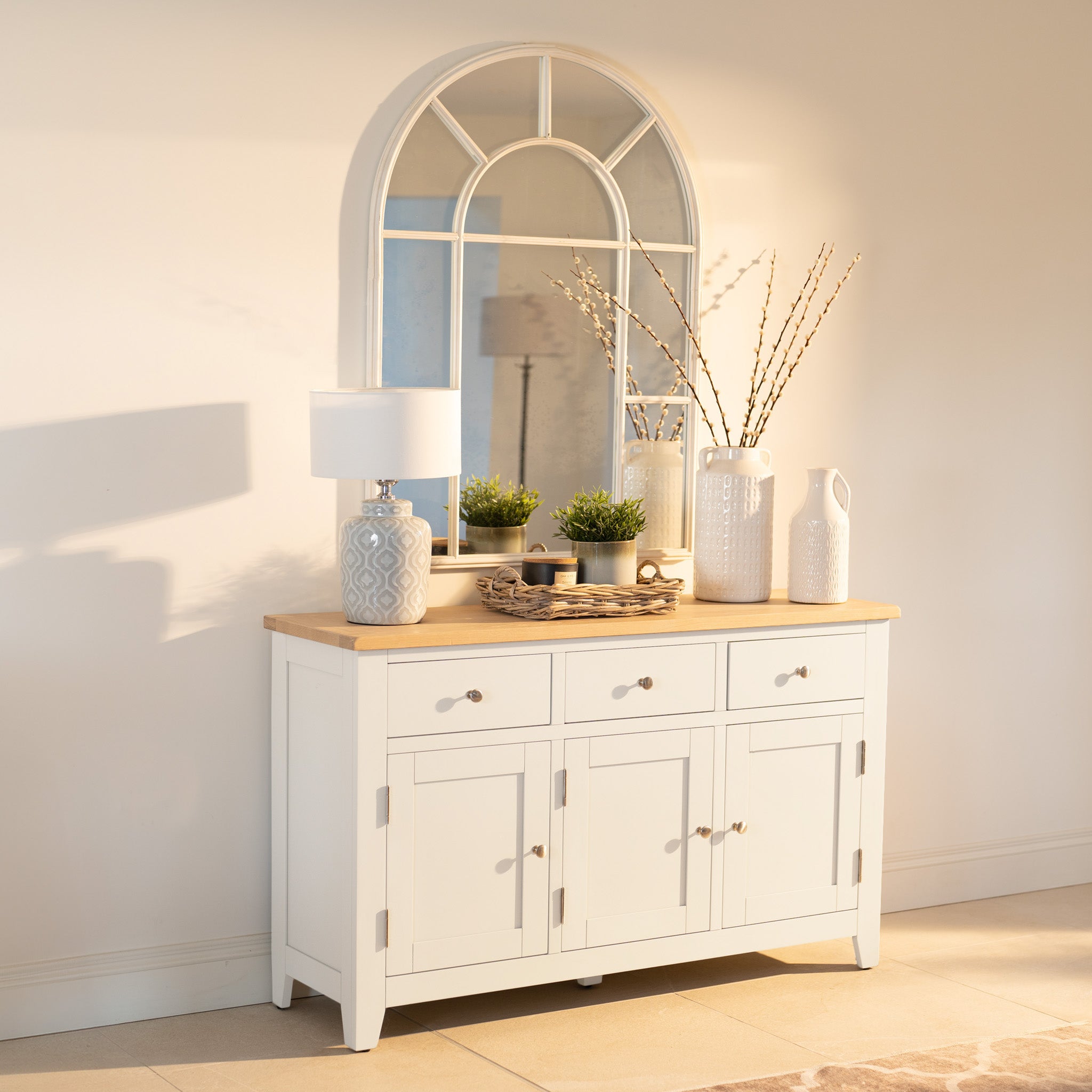 Burford Large 3 Door 3 Drawers Sideboard in Warm White